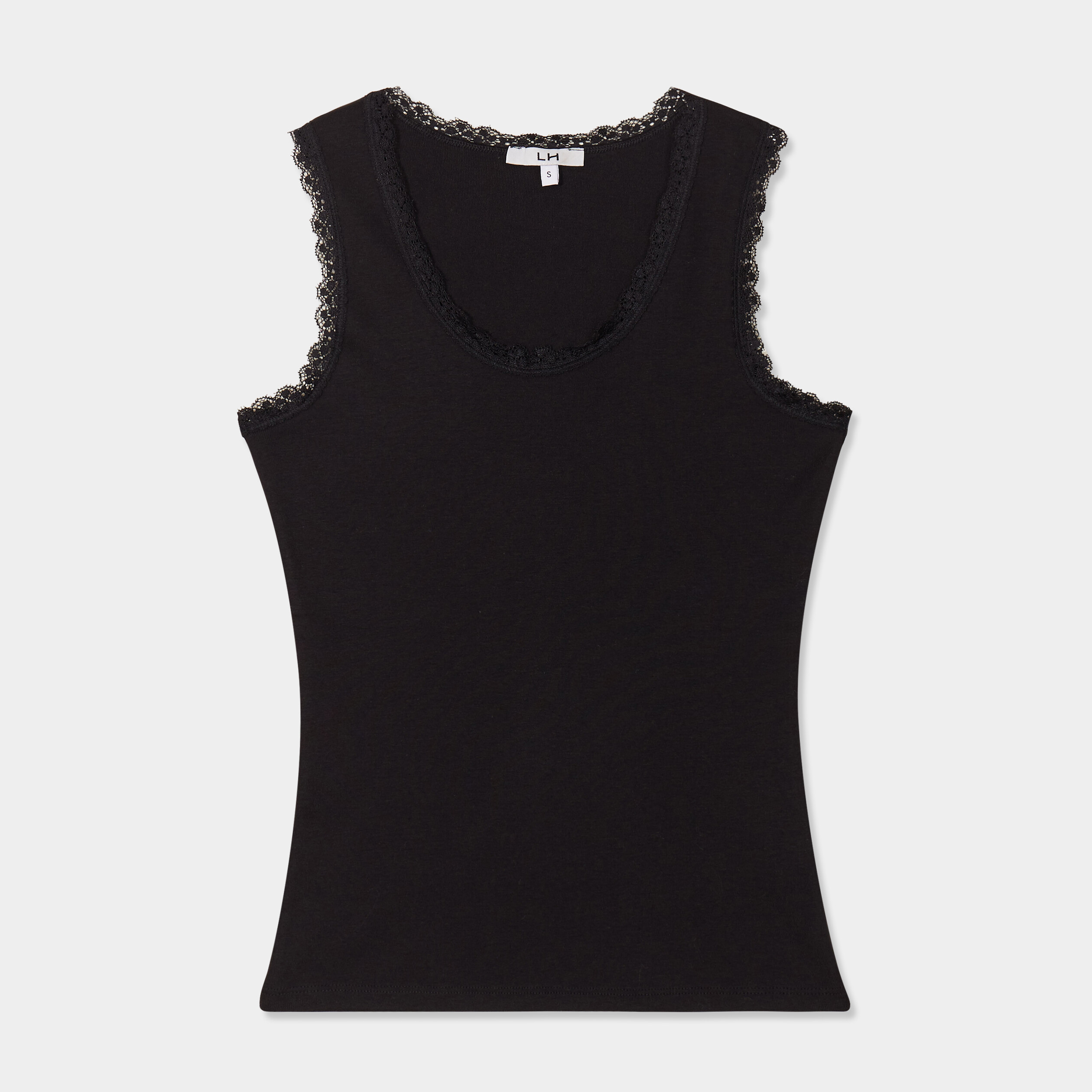 Débardeur coton bords dentelle noir femme La Halle