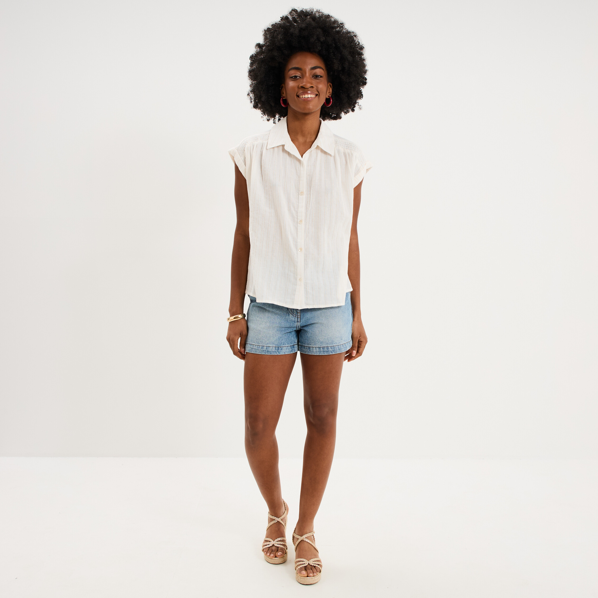 Blouse manches courtes blanc femme
