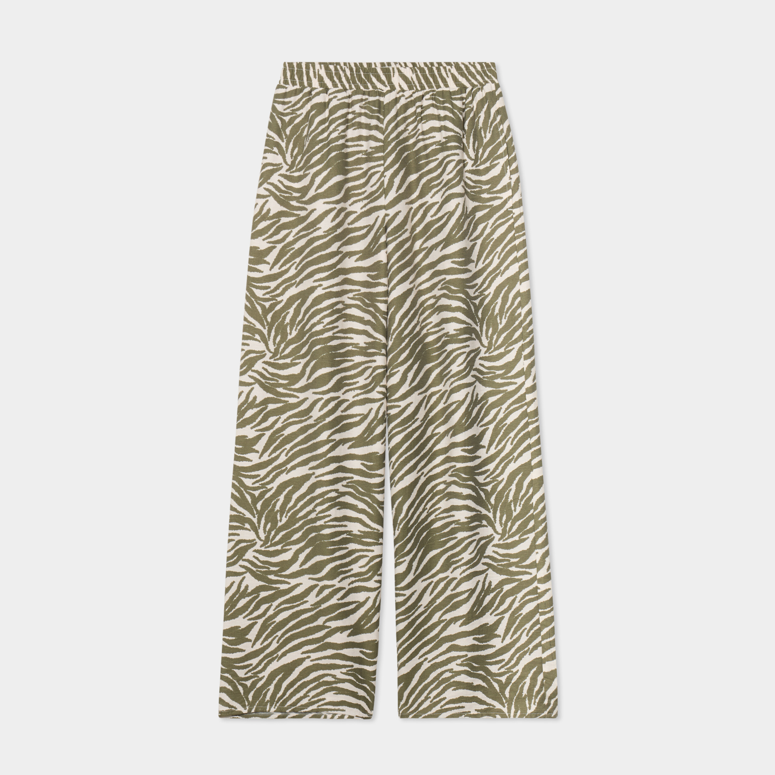Pantalon large fluide taille élastiquée vert kaki femme