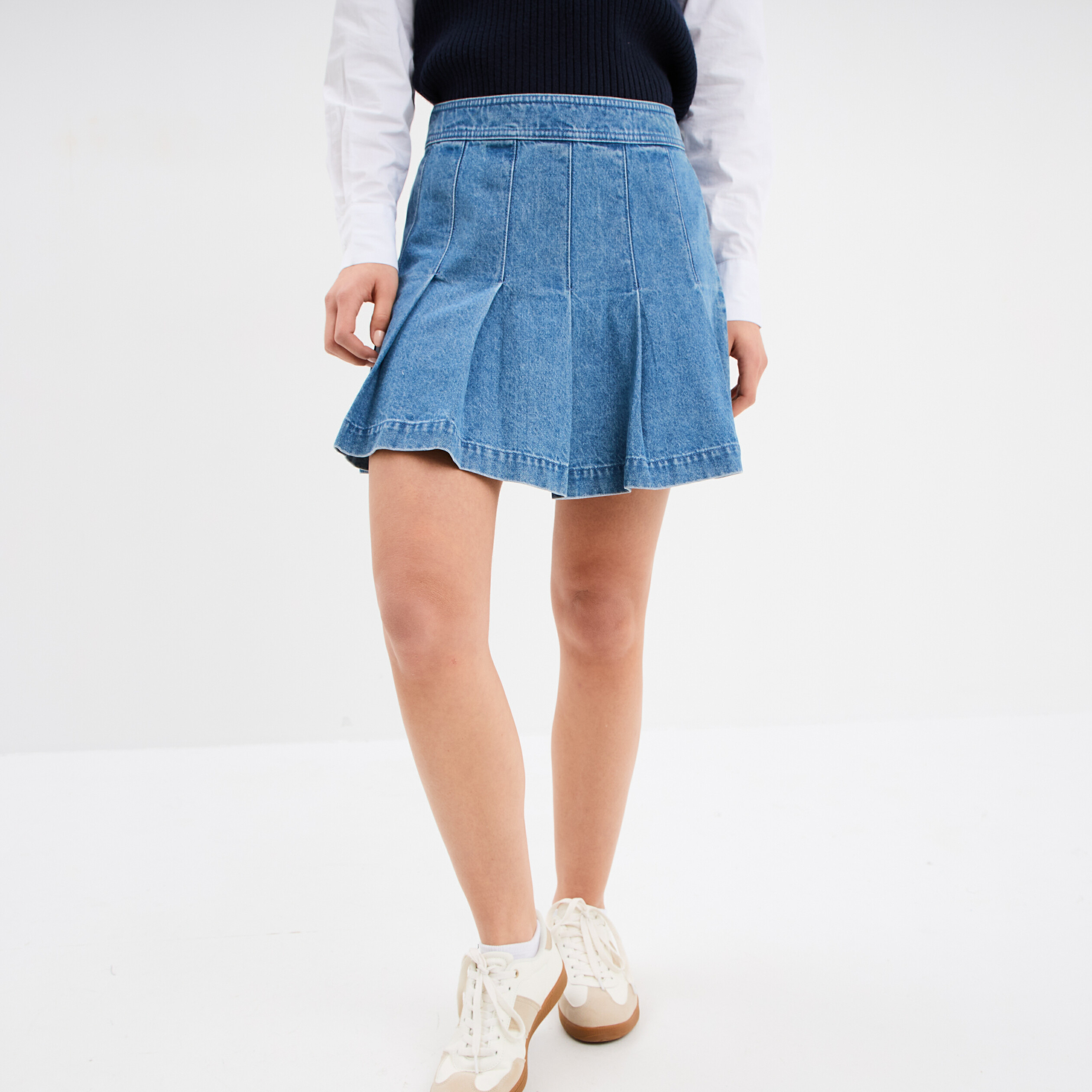 jupe plissee courte en jean denim double stone femme Jupe plissée courte en jean denim double stone femme