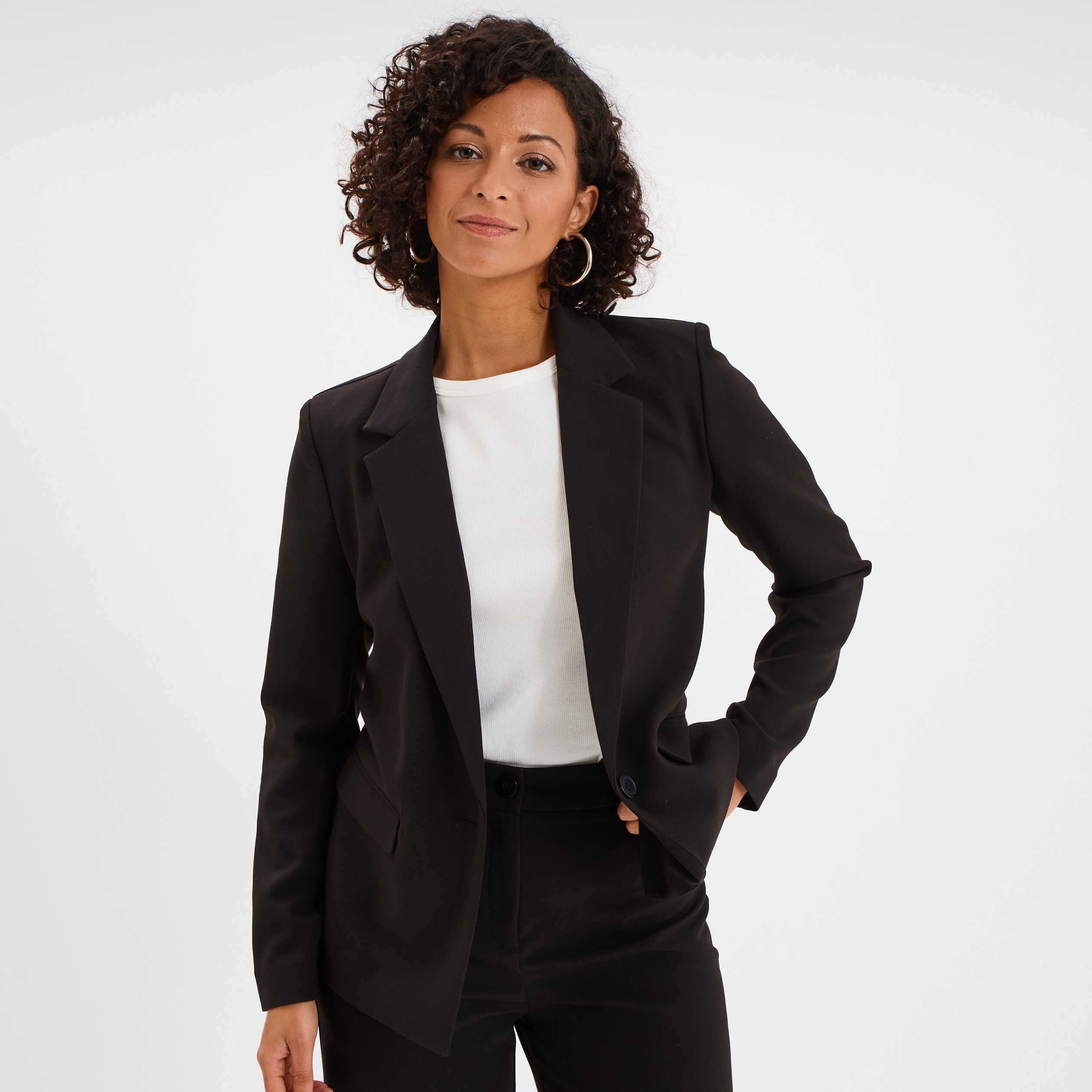 Veste blazer droite manches longues noir femme La Halle