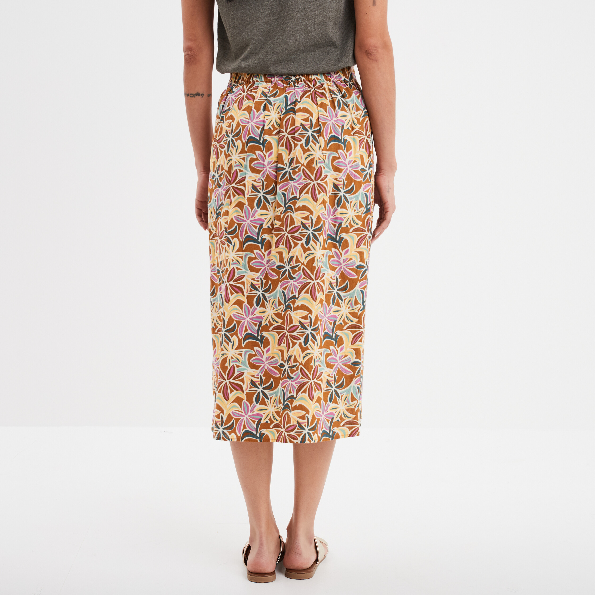 jupe midi portefeuille avec noeud en lin camel femme Jupe midi portefeuille avec noeud en lin camel femme