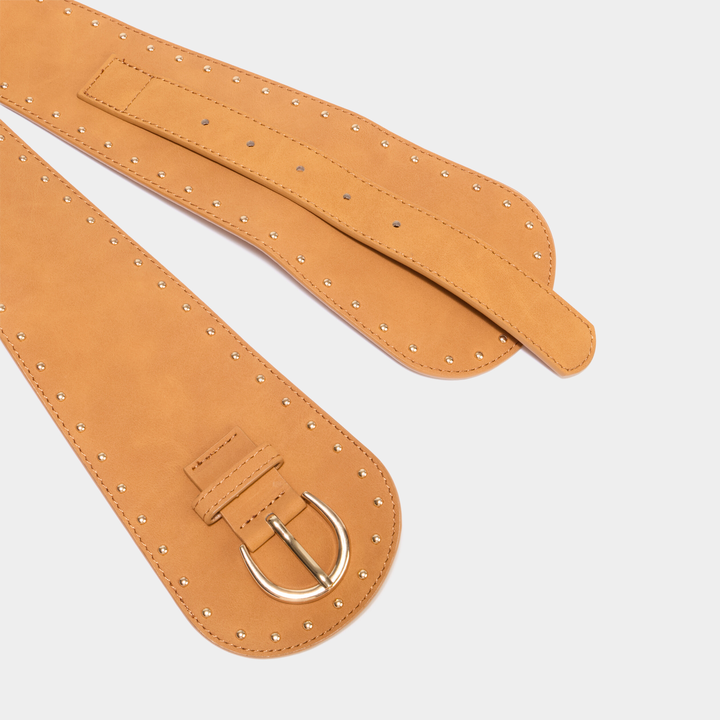 Ceinture large à clous camel femme