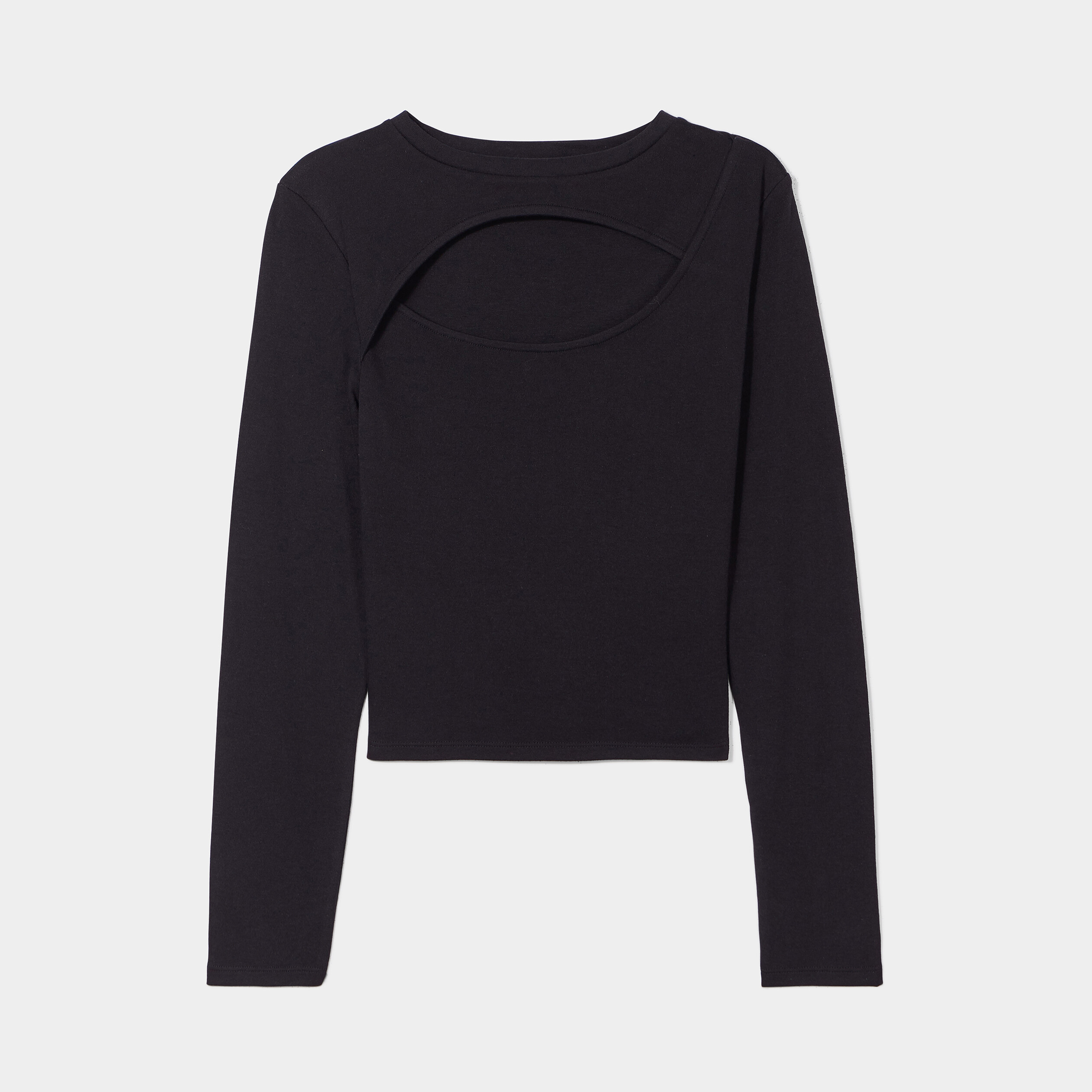T-shirt court ajust&eacute; ouverture poitrine noir femme