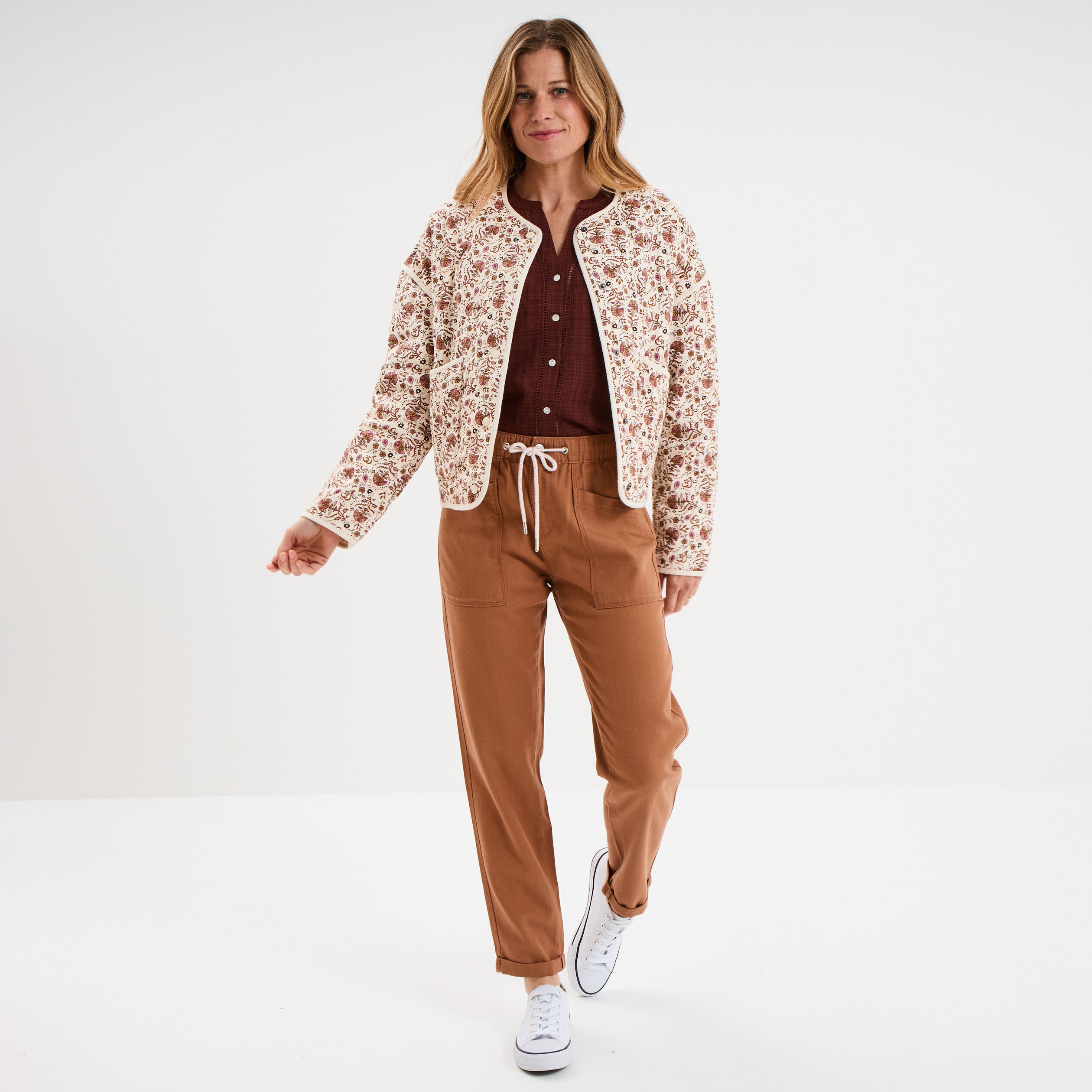blouse col tunisien manches brodees marron femme Blouse col tunisien manches brodées marron femme