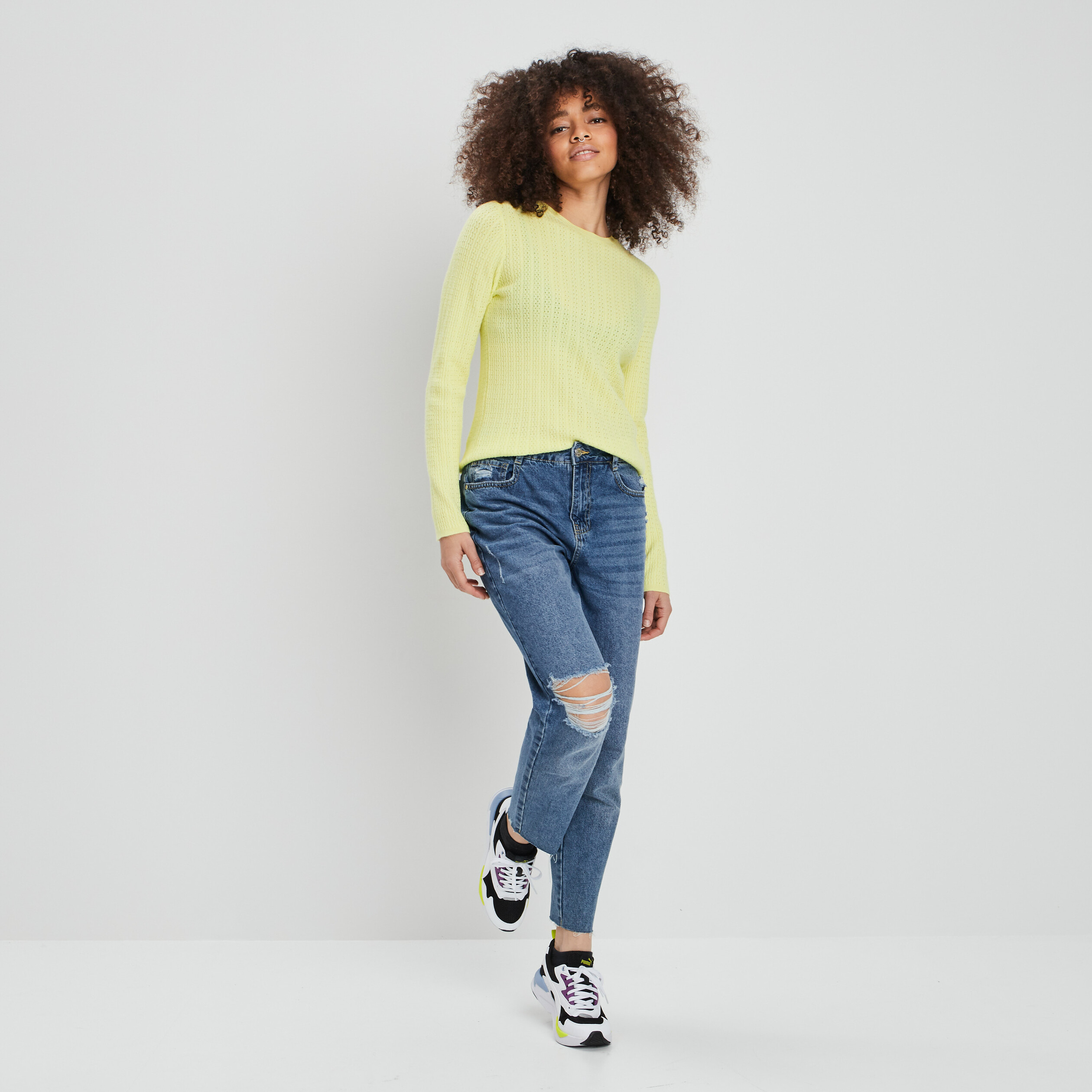 pull manches longues liberto jaune clair femme Pull manches longues Liberto jaune clair femme