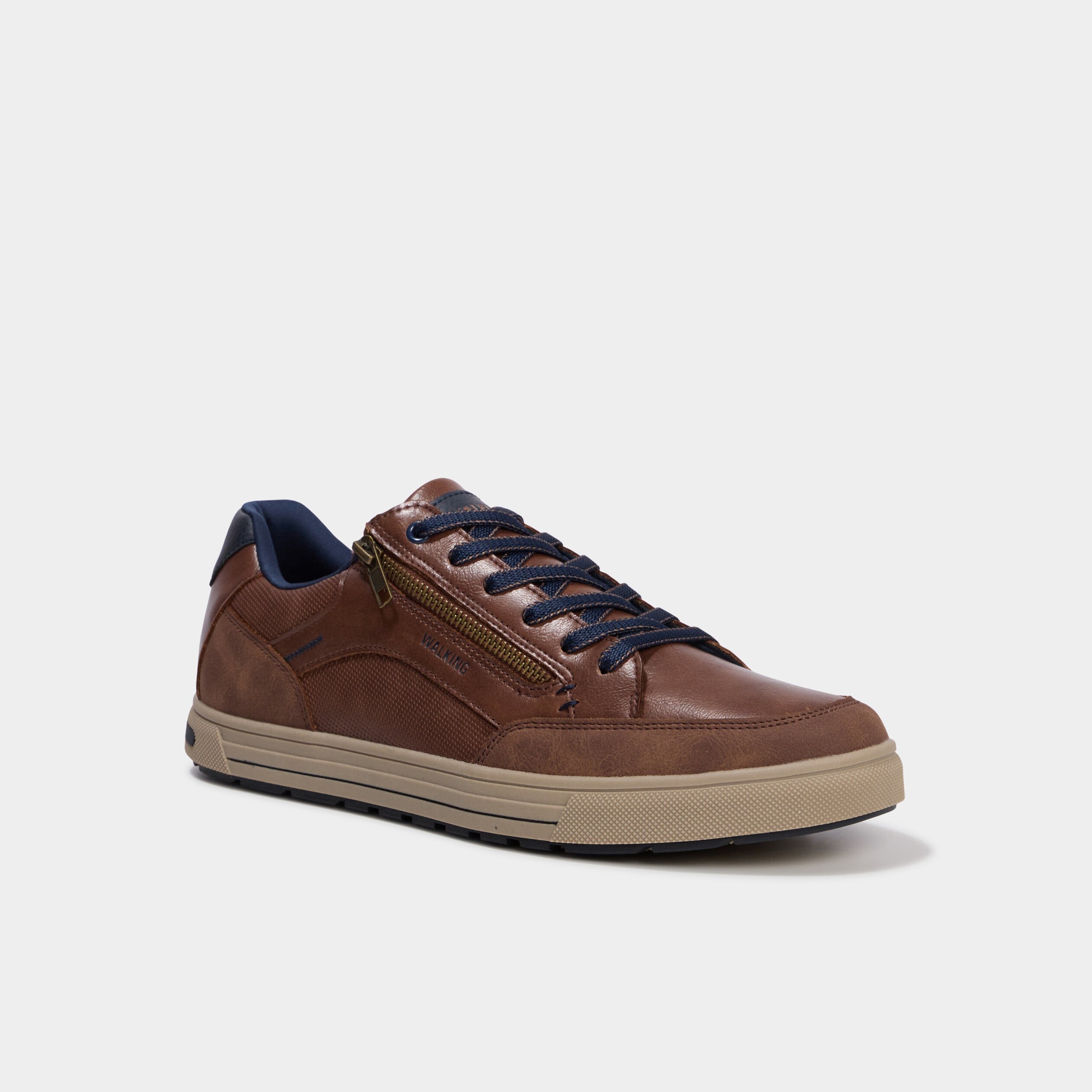 Baskets zipp&eacute;es &agrave; lacets confort marron homme