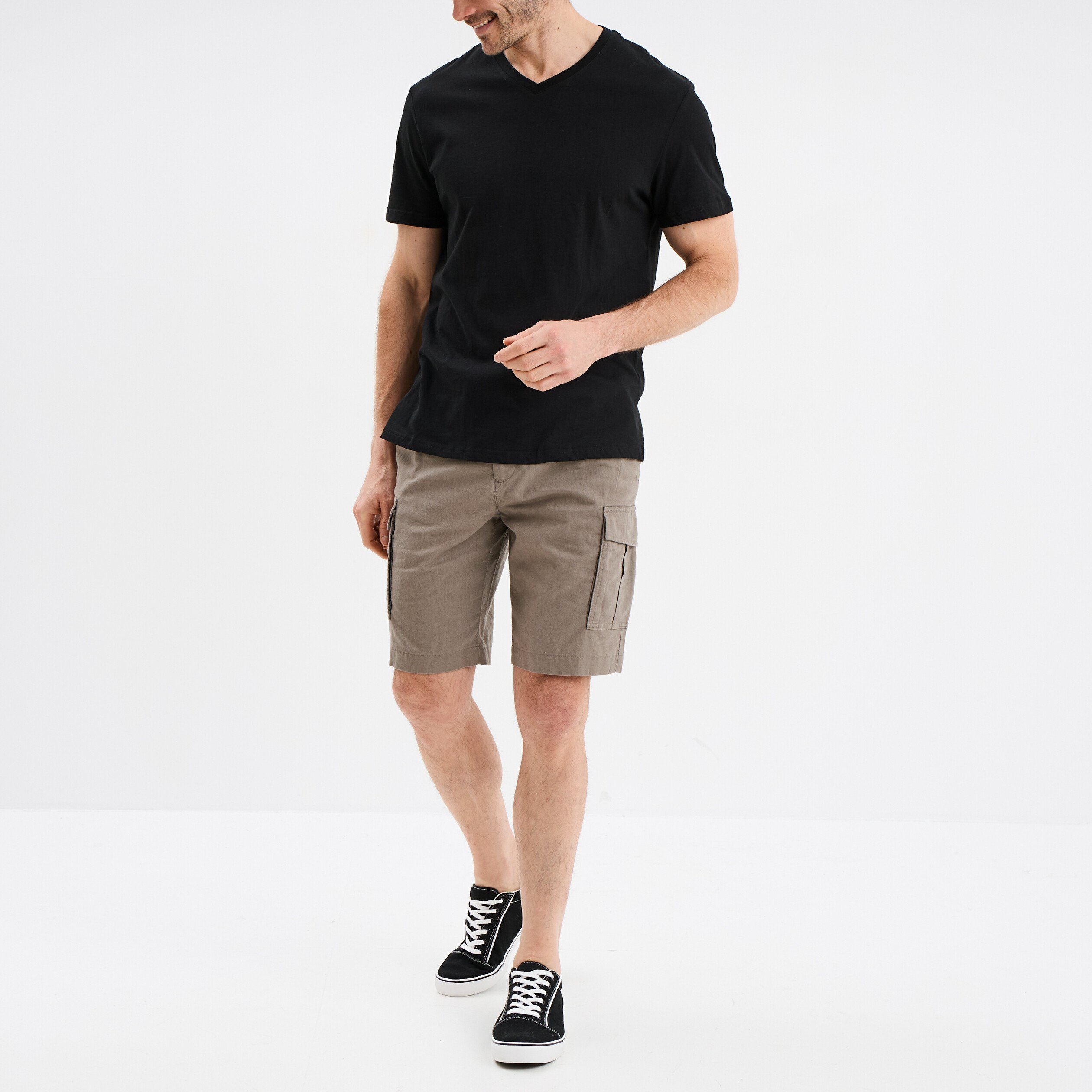 bermuda cargo en lin melange gris homme Bermuda cargo en lin mélangé gris homme