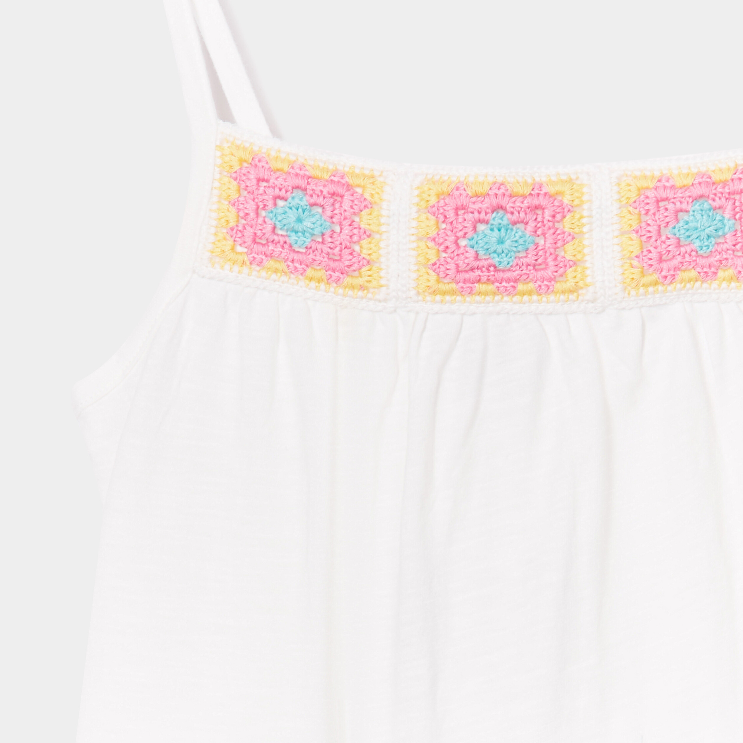 robe droite a bretelles avec crochet ecru fille Robe droite à bretelles avec crochet ecru fille