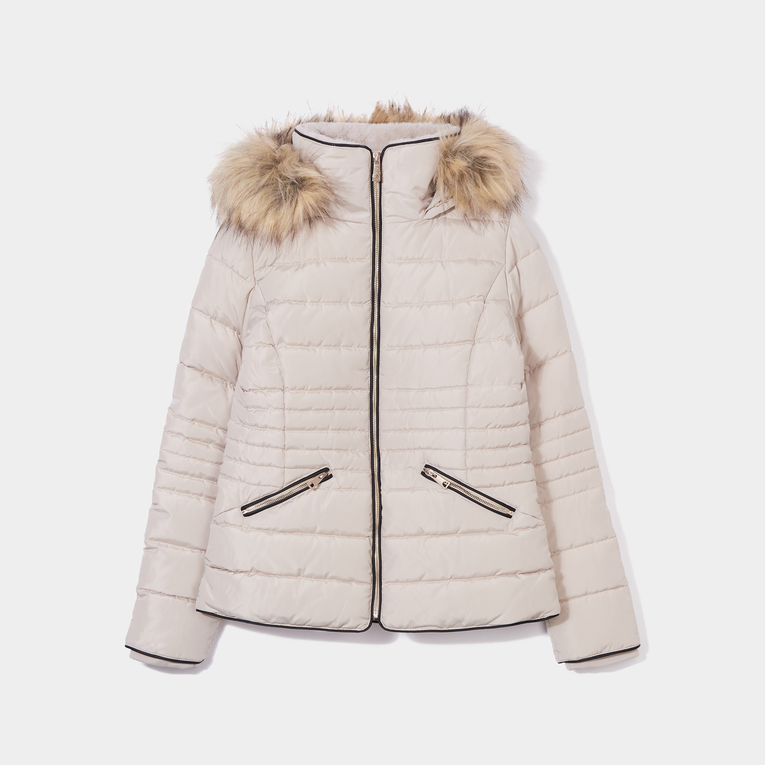 doudoune courte cintree a capuche beige femme Doudoune courte cintrée à capuche beige femme