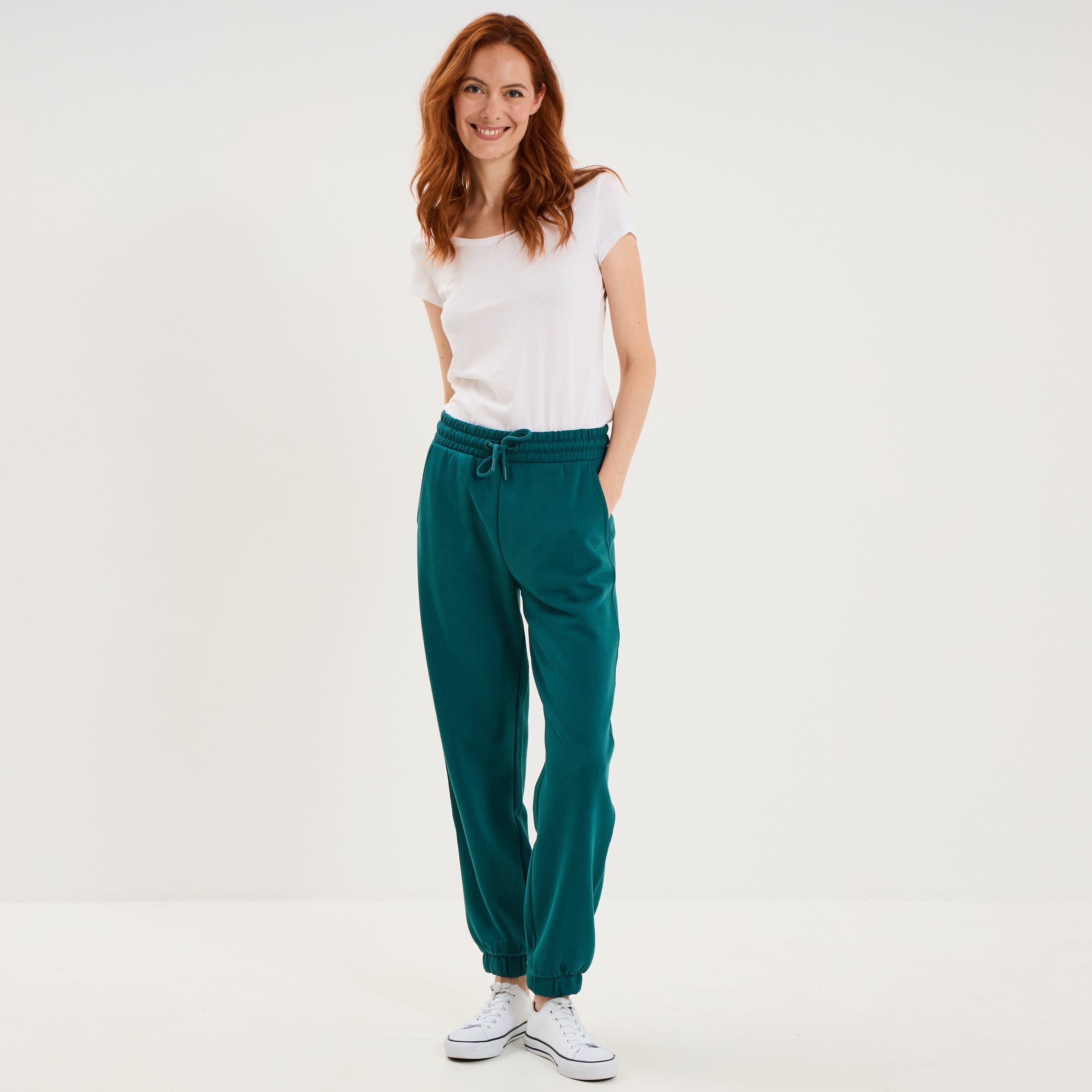 Pantalon de jogging molletonn&eacute; vert fonc&eacute; femme