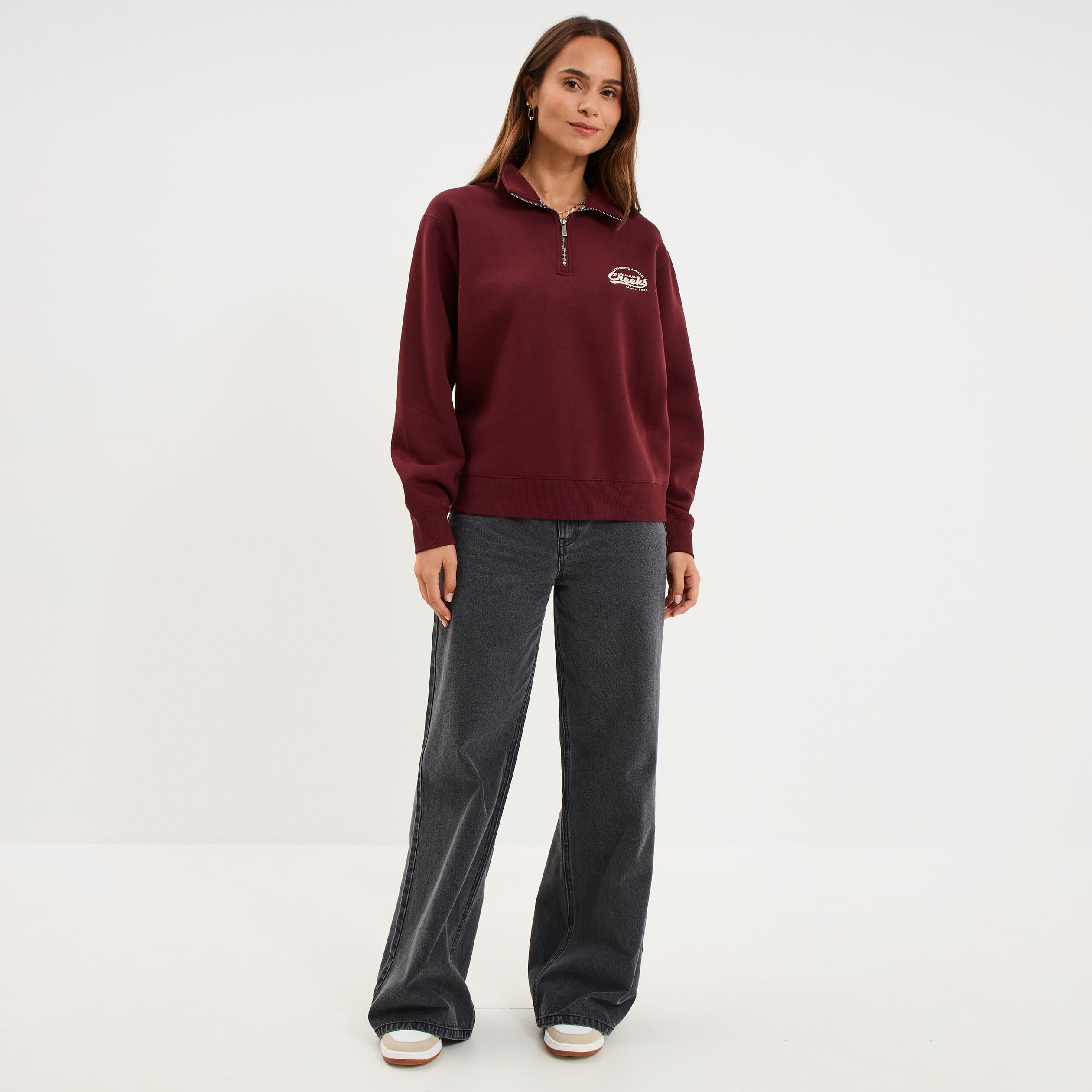 Sweat col camionneur zipp&eacute; violet fonc&eacute; femme