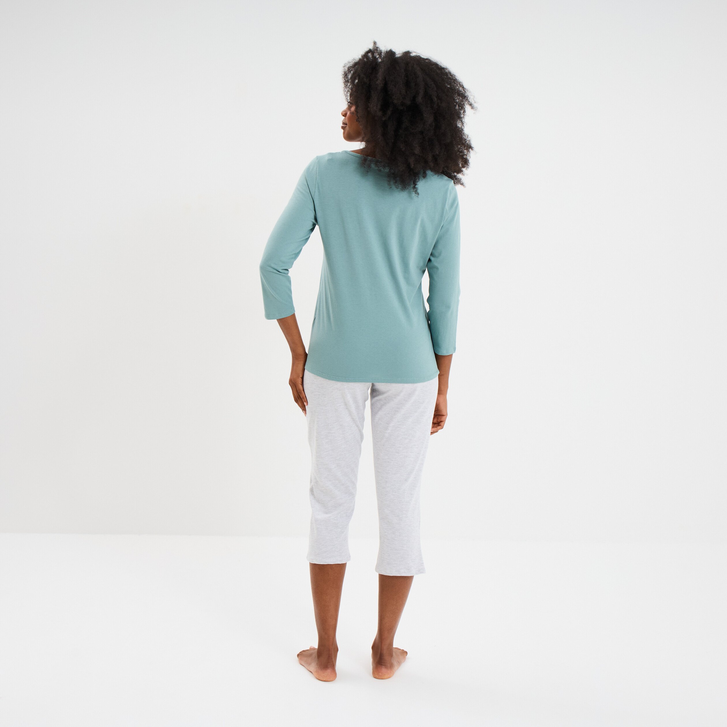 ensemble pyjama corsaire t shirt coton bleu gris femme Ensemble pyjama corsaire t-shirt coton bleu gris femme