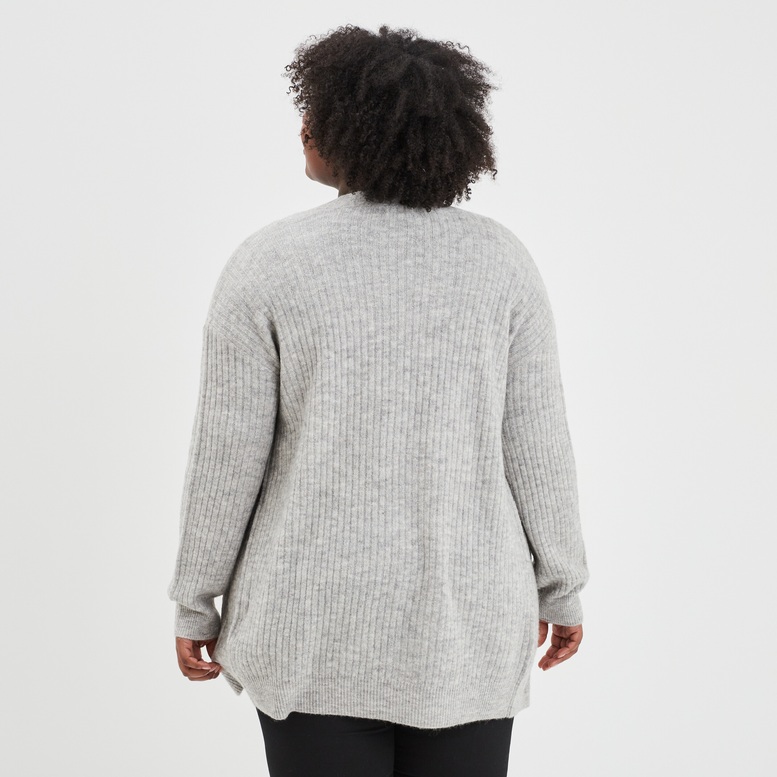 gilet long cotele col chale gris femmegt Gilet long côtelé col châle gris femme grande taille