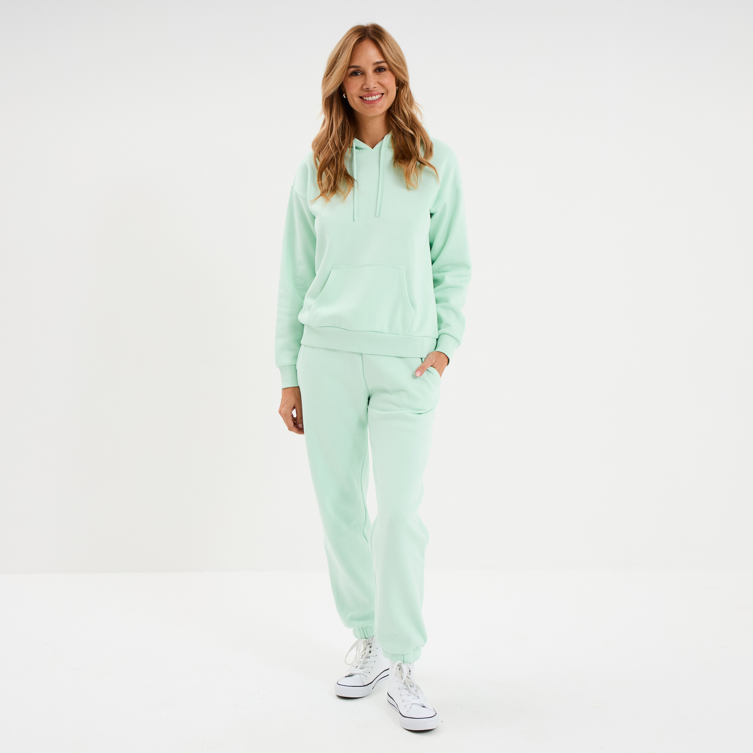 Sweat hoodie molleton &agrave; capuche vert clair femme