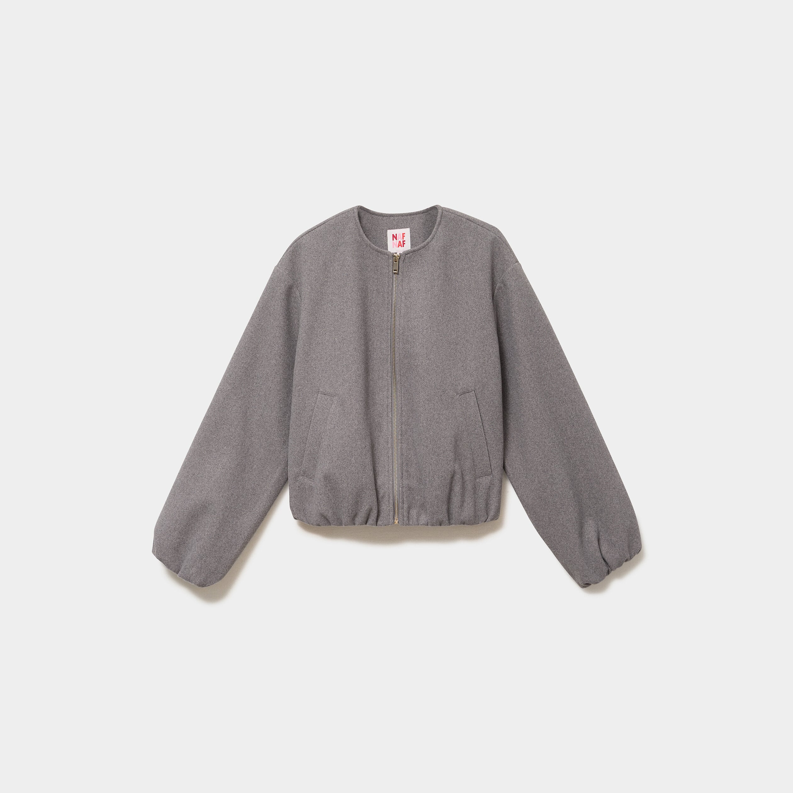 Veste courte bomb&eacute;e oversize gris femme