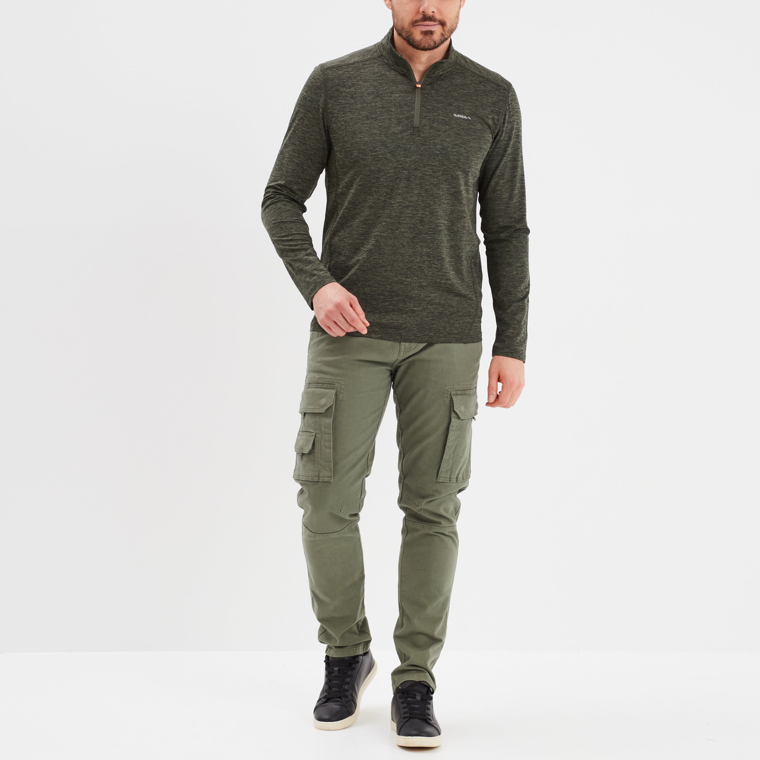 T-shirt col camionneur Trappeur vert kaki homme