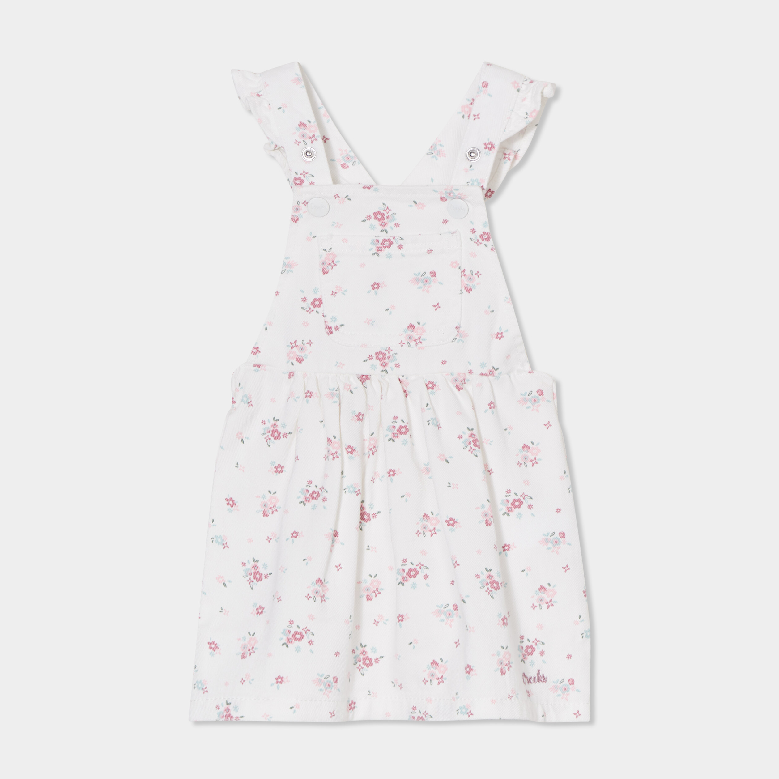 robe salopette bretelles a volants coton ecru bebef Robe salopette bretelles à volants coton ecru bébé fille