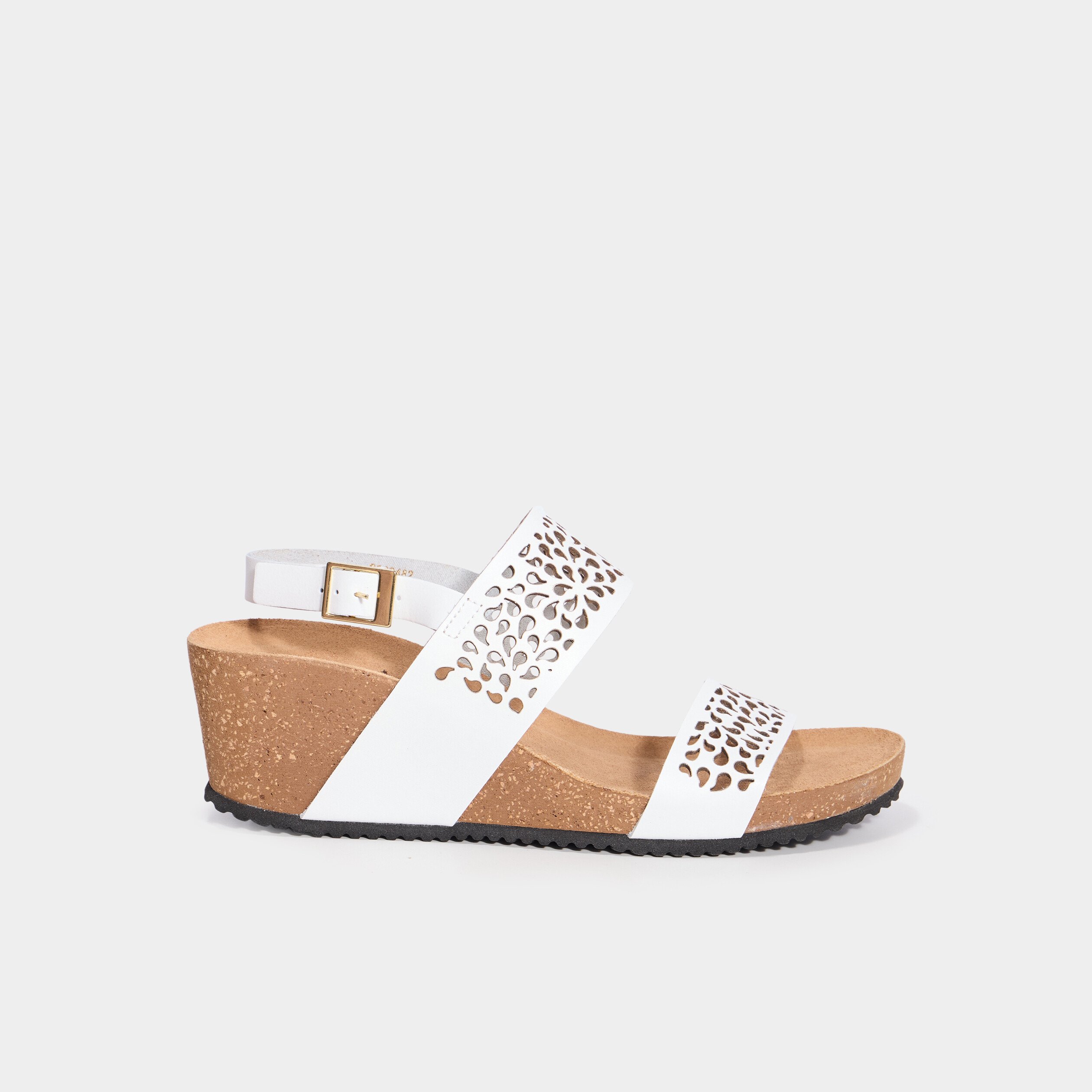 sandales compensees perforees en cuir blanc femme Sandales compensées perforées en cuir blanc femme