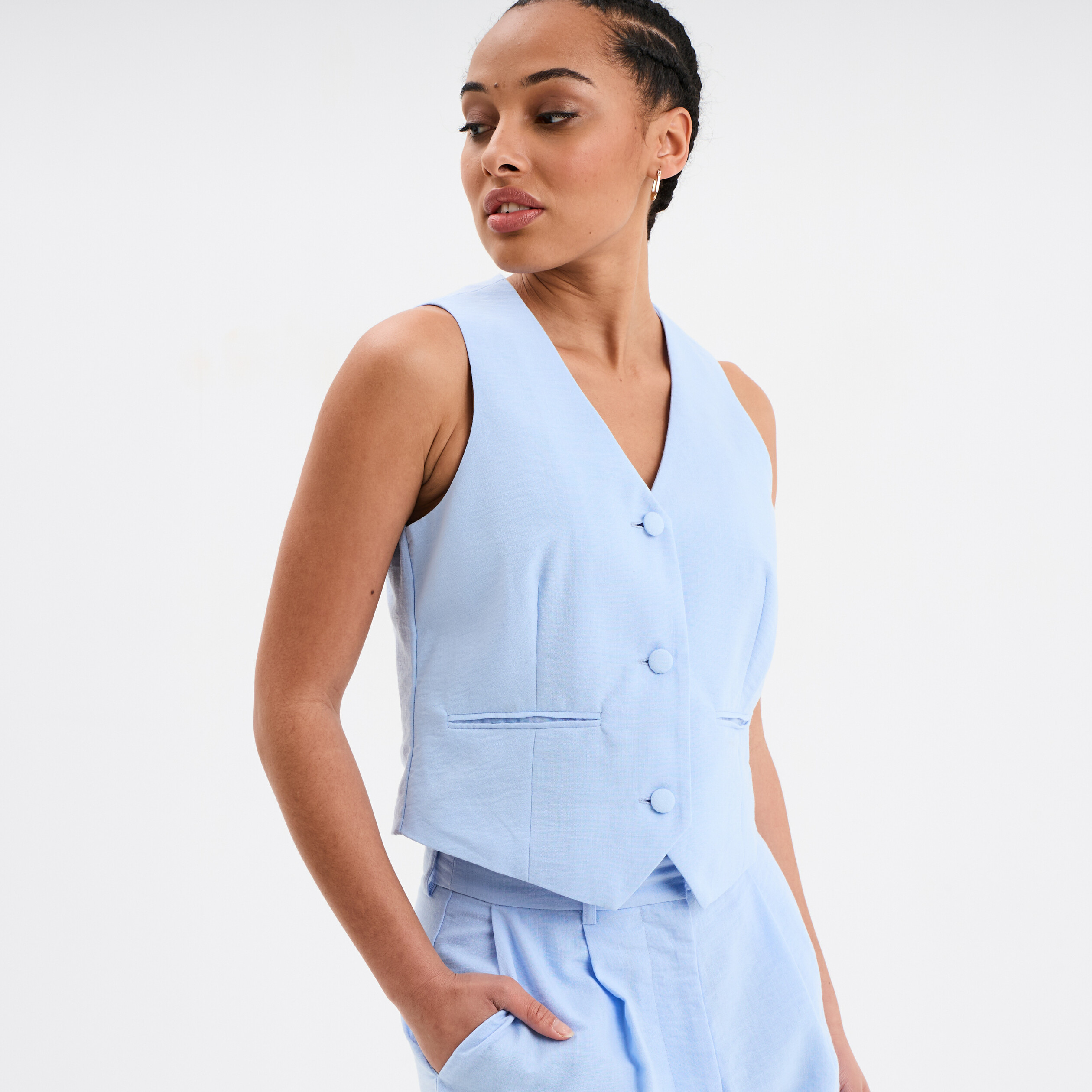 veston sans manches bleu ciel femme Veston sans manches bleu ciel femme
