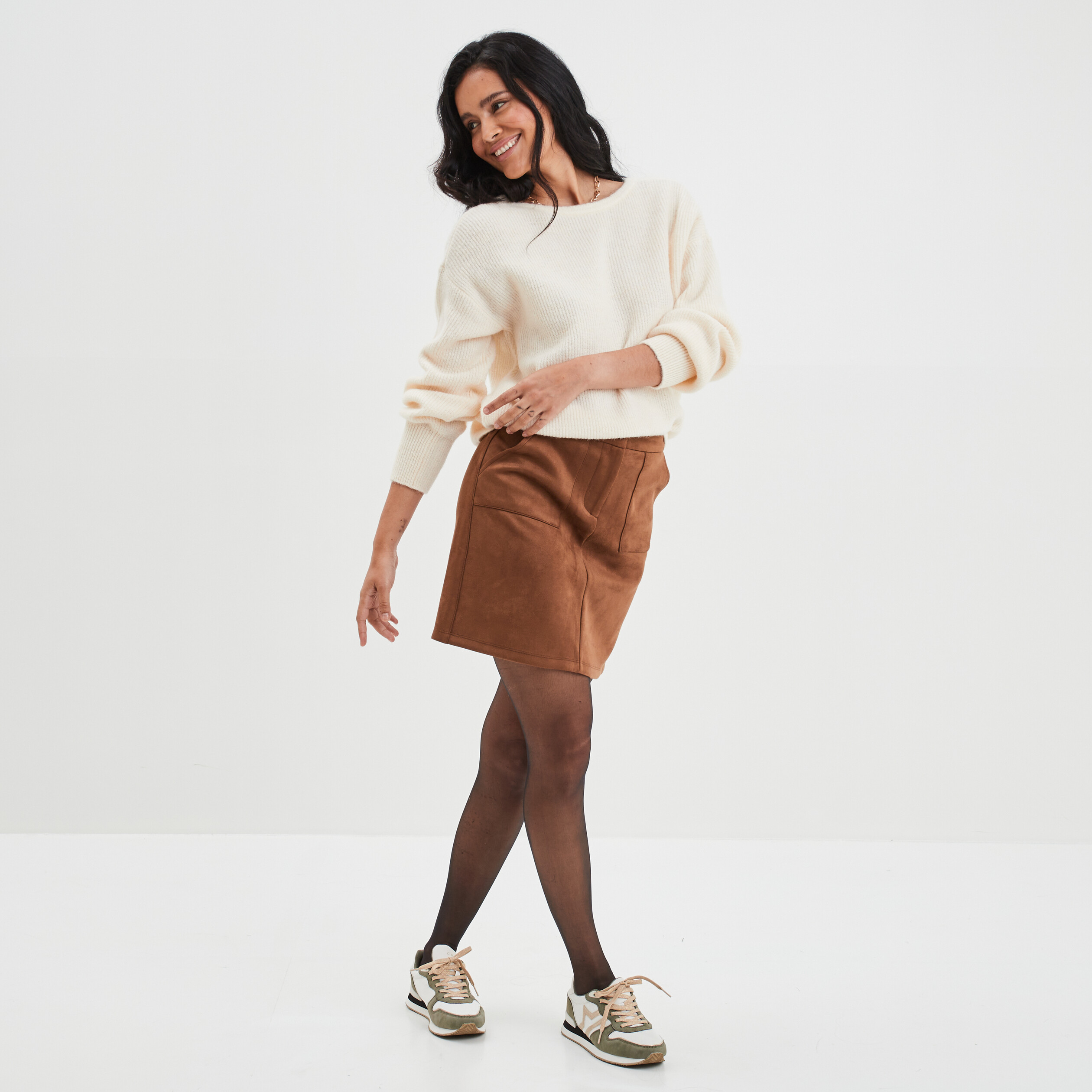 Pull réversible dos col en V creme femme