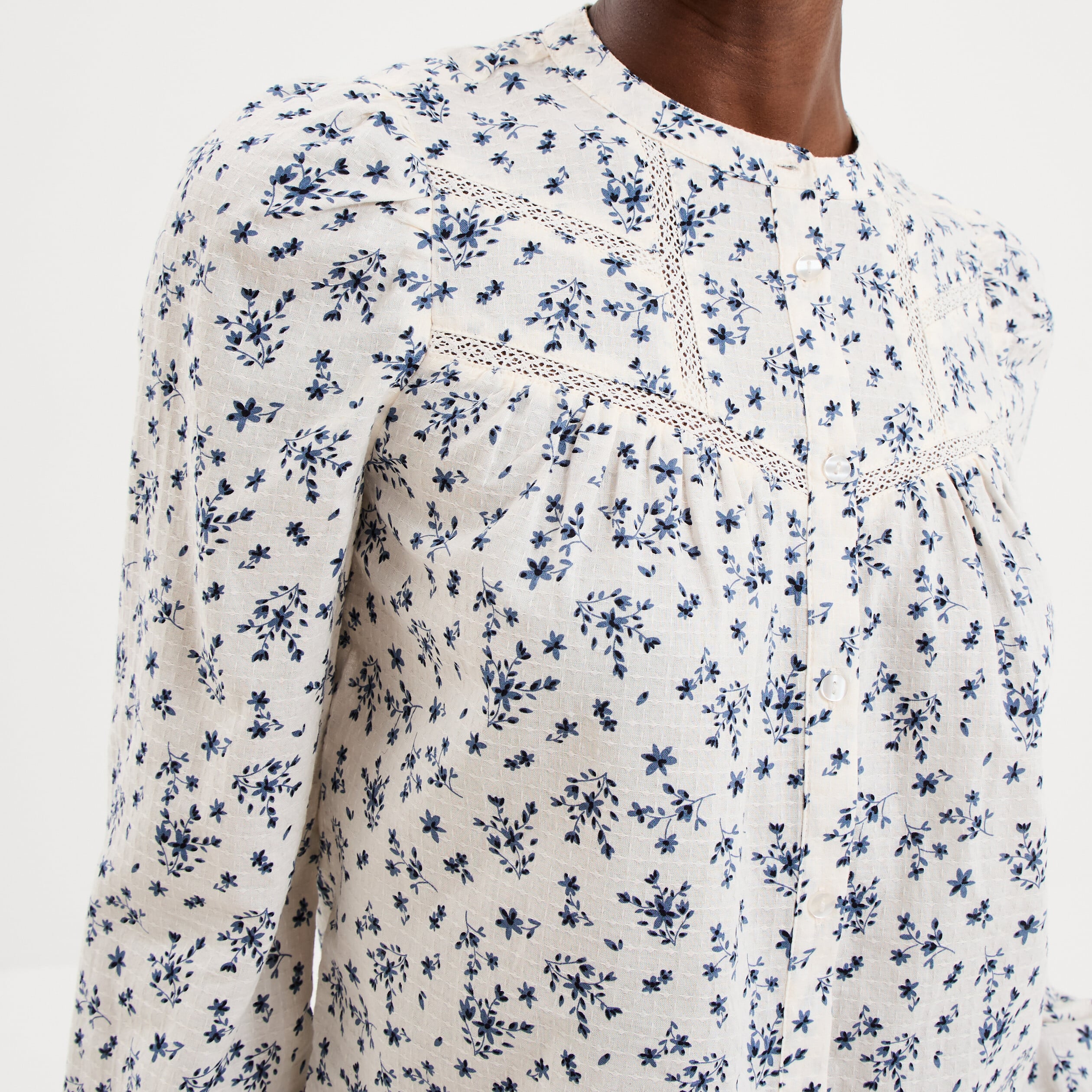 Blouse droite manches longues coton ecru femme