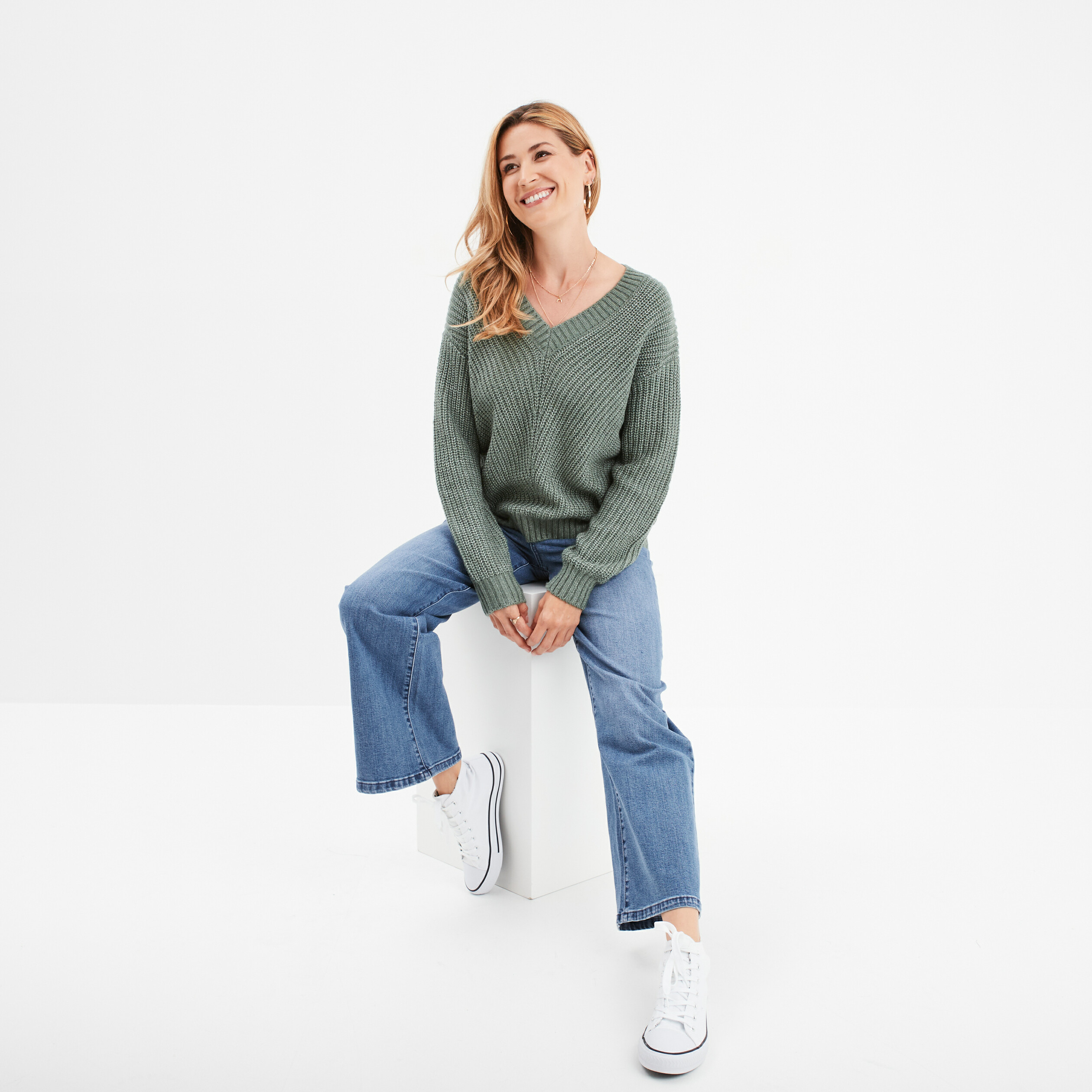 pull col en v vert femme Pull col en V vert femme