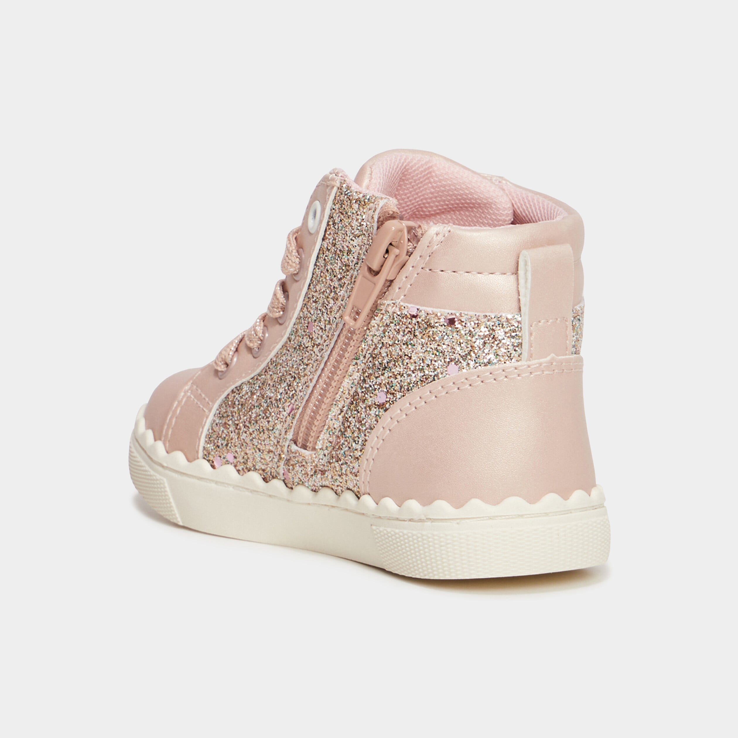 Baskets montantes zipp&eacute;es rose clair b&eacute;b&eacute; fille