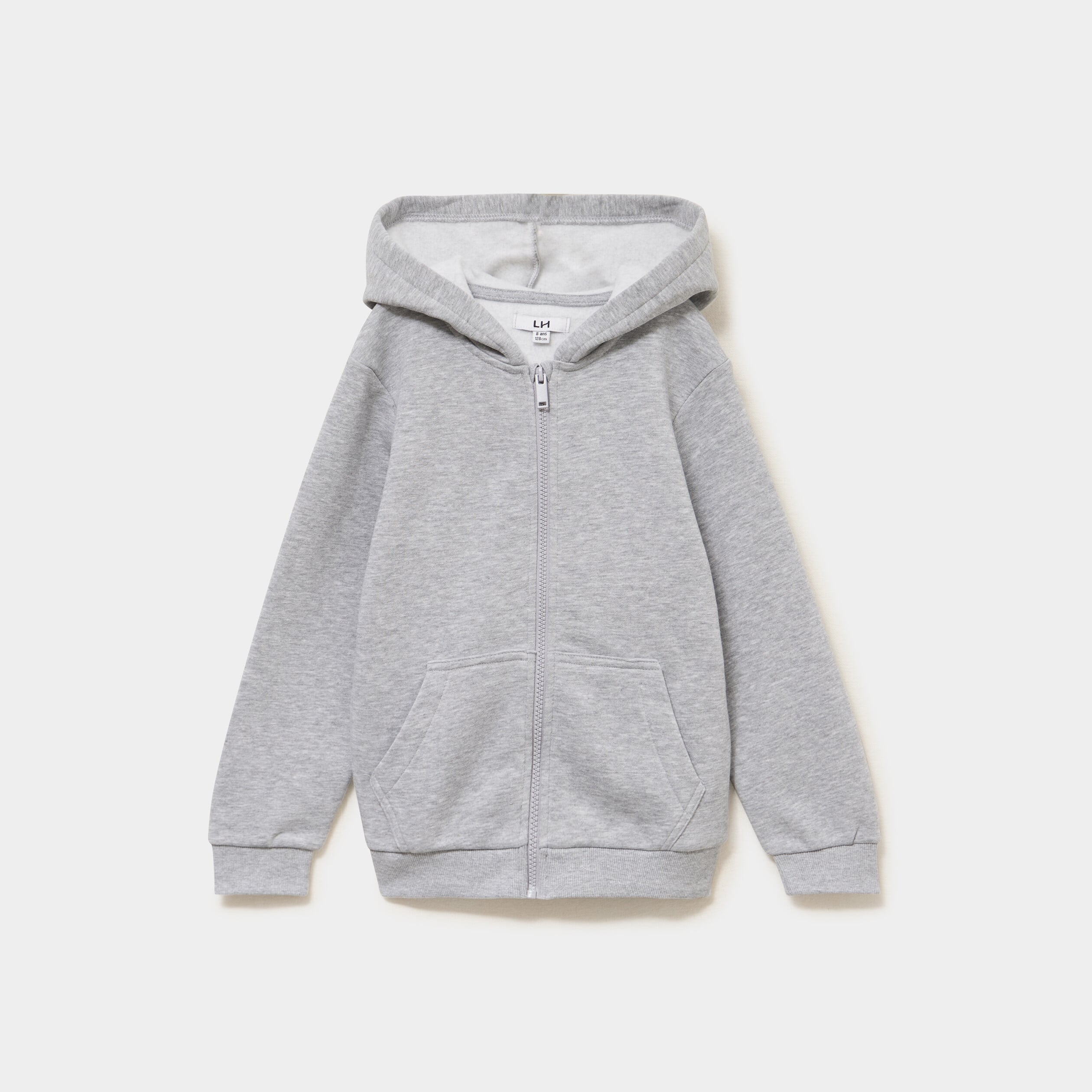 Sweat zipp&eacute; &agrave; capuche en molleton gris clair gar&ccedil;on
