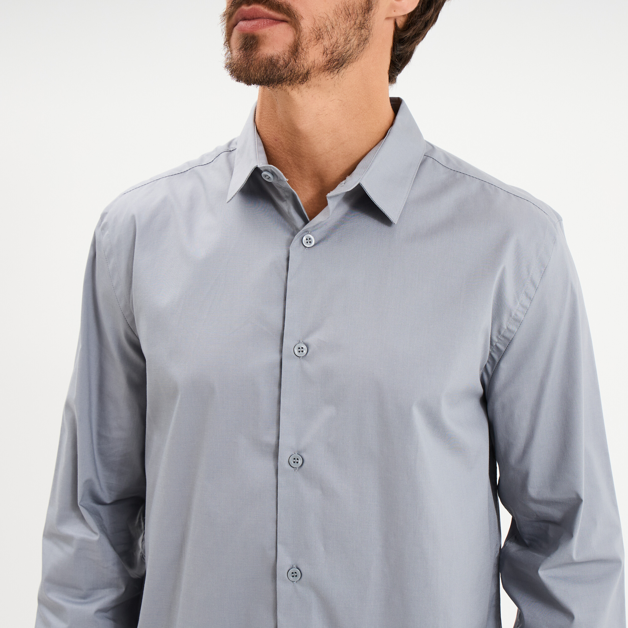 Chemise stretch manches longues bleu gris homme