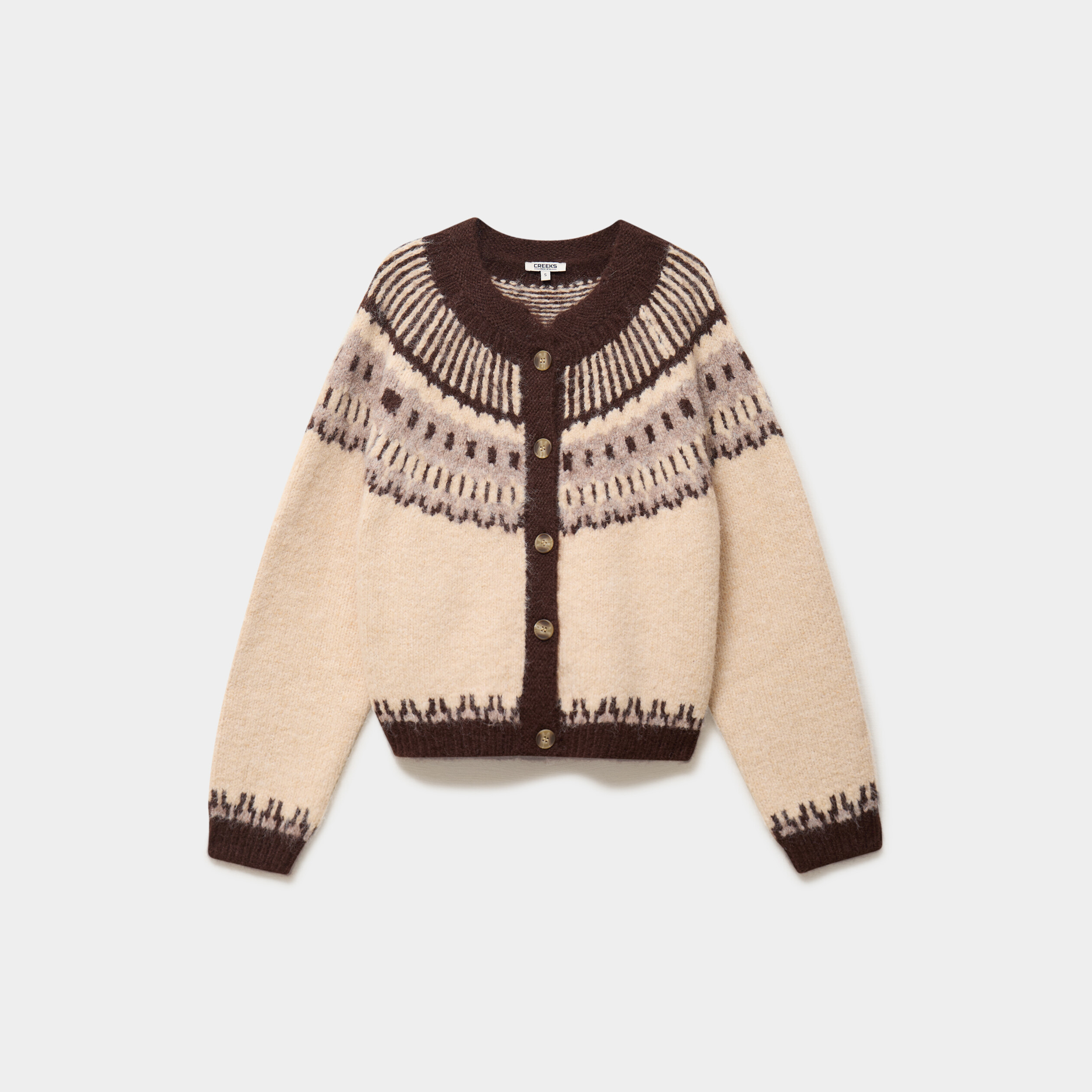 Gilet col rond manches longues beige femme