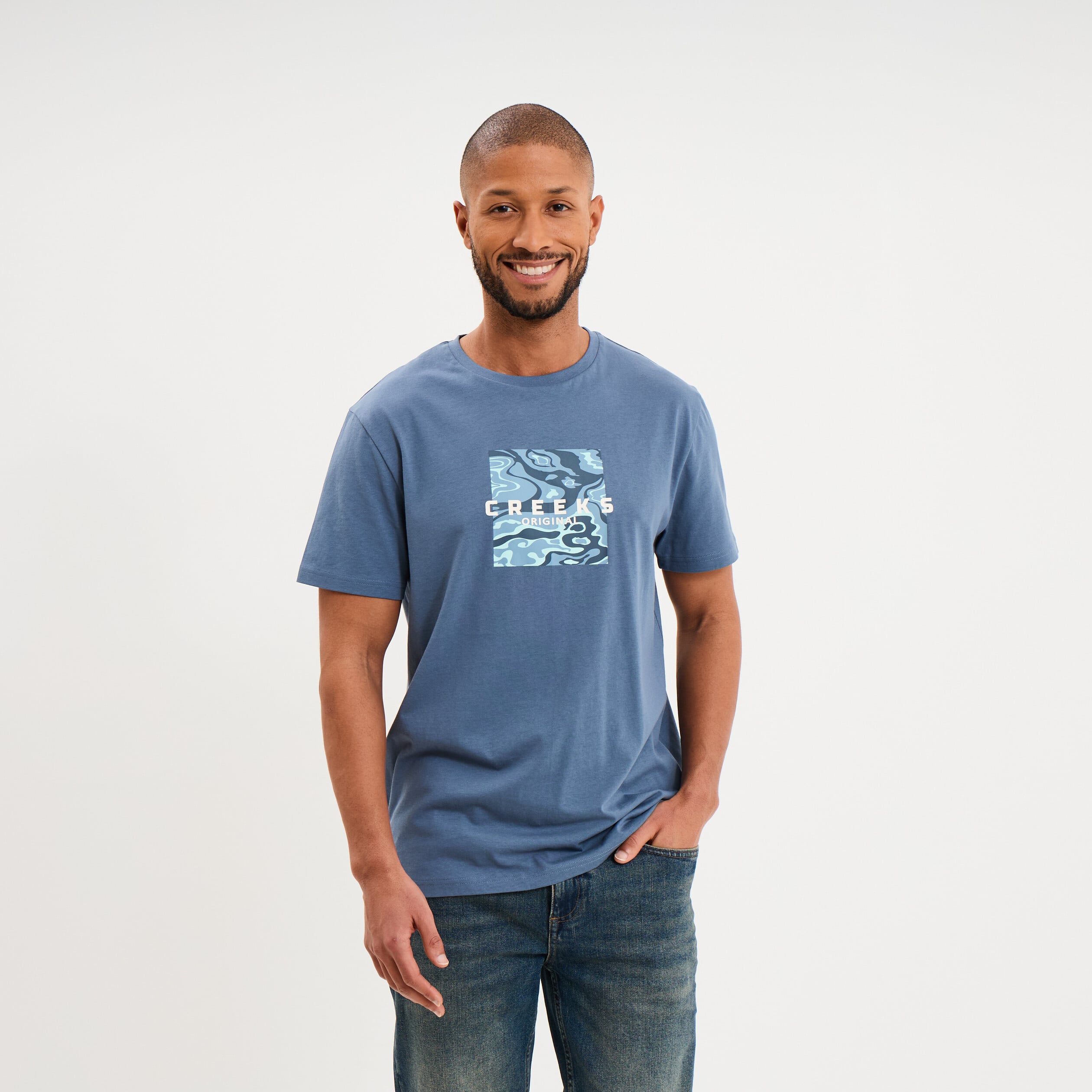T-shirt manches courtes coton bleu gris homme