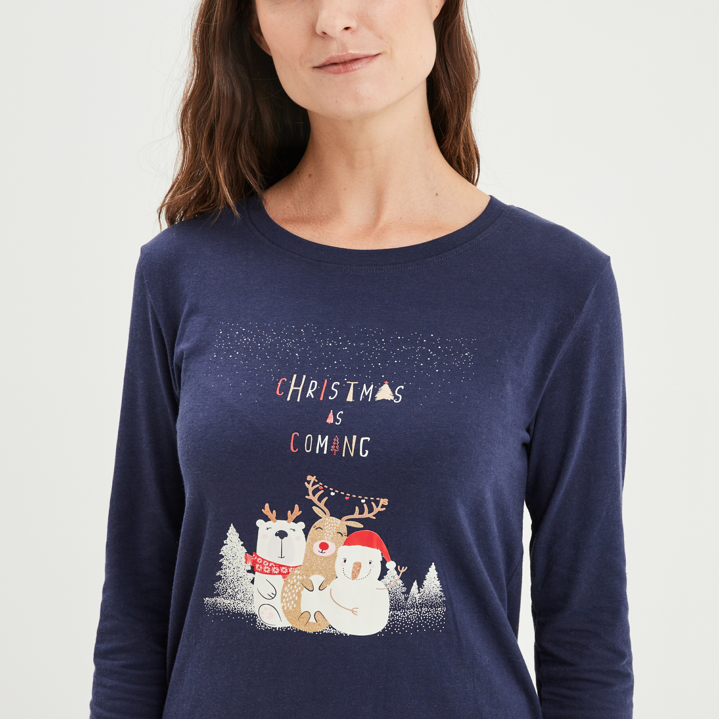 Ensemble pyjama pantalon 2 pièces bleu marine femme