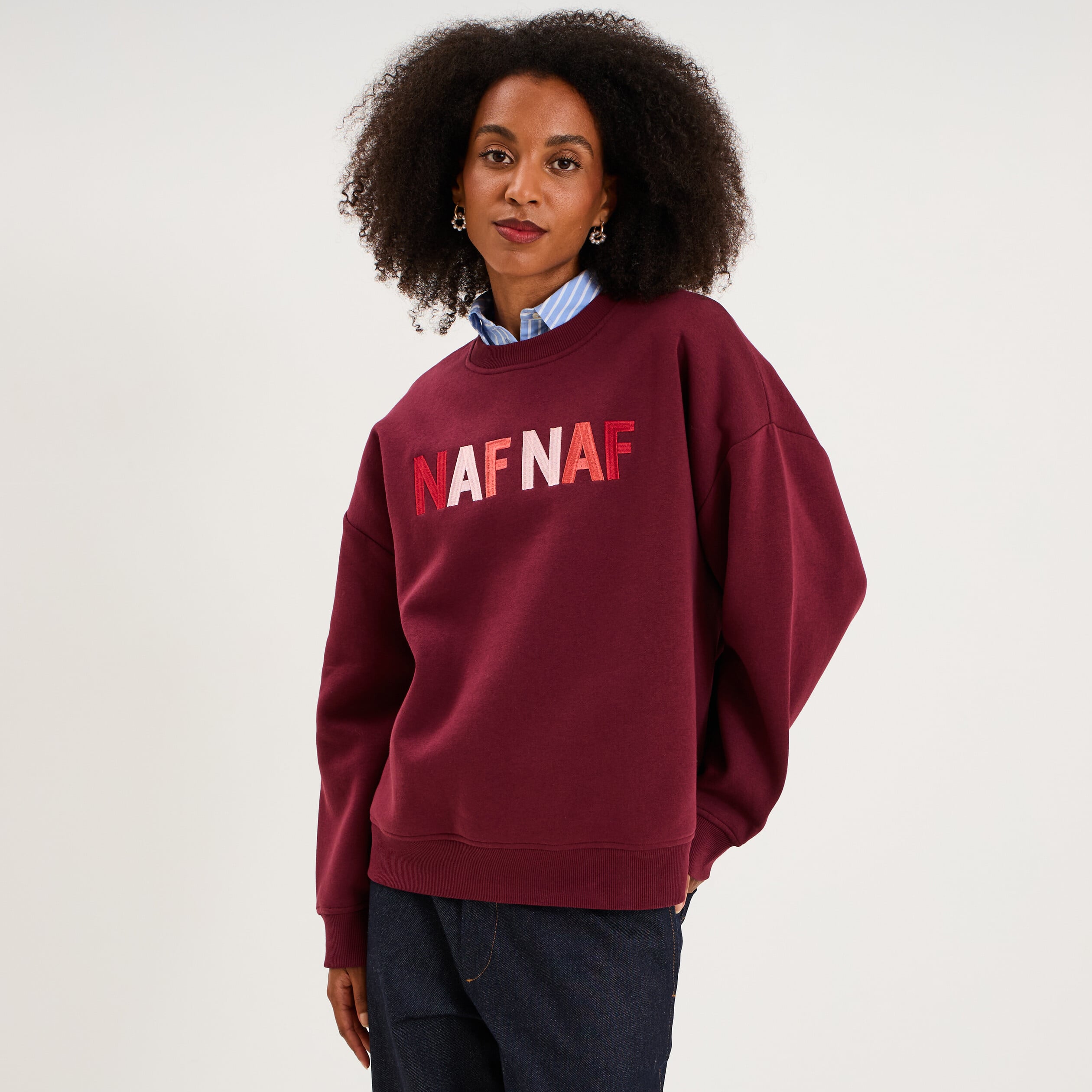 Sweat col rond logo oversize bordeaux femme
