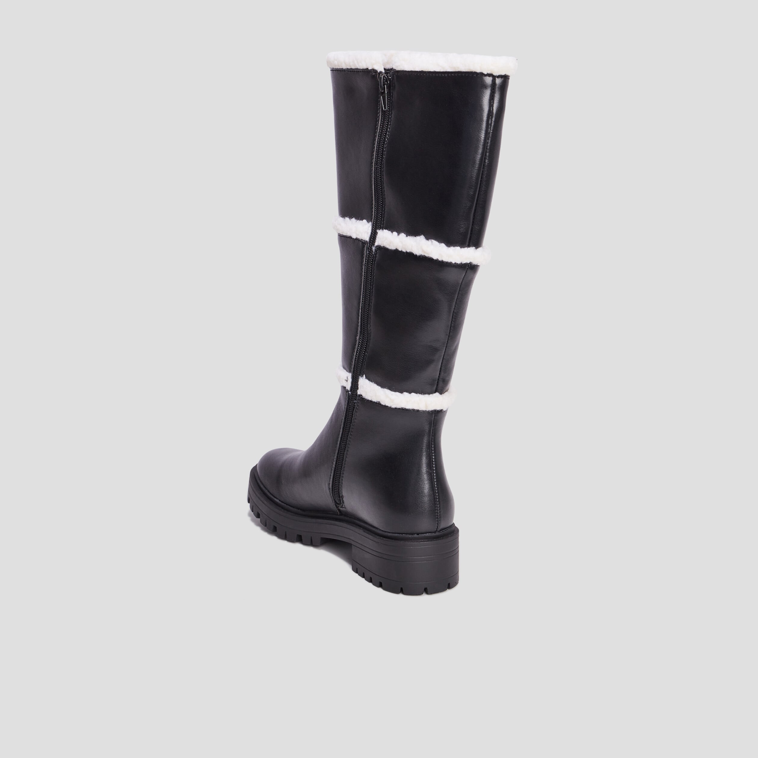 Bottes bandes fausse laine mouton noir femme