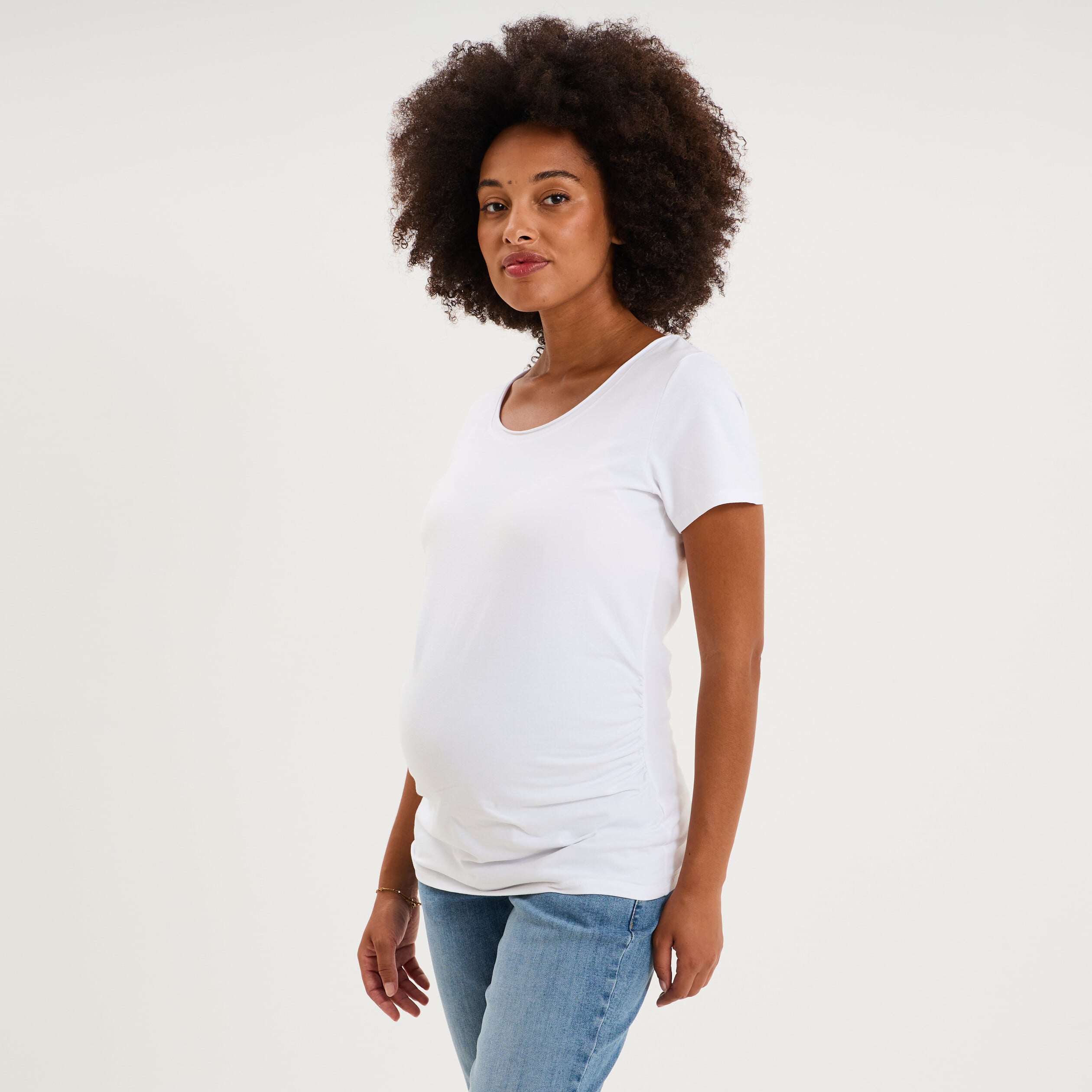 T-shirt grossesse manches courtes coton blanc femme maternit&eacute;
