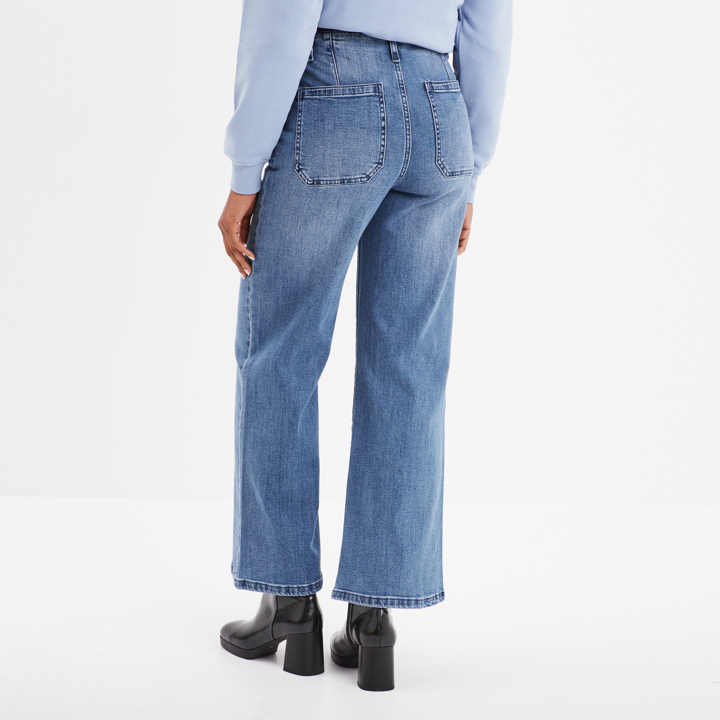 jeans flare 78eme taille haute coton denim triple stone femme Jeans flare 7/8ème taille haute coton denim triple stone femme