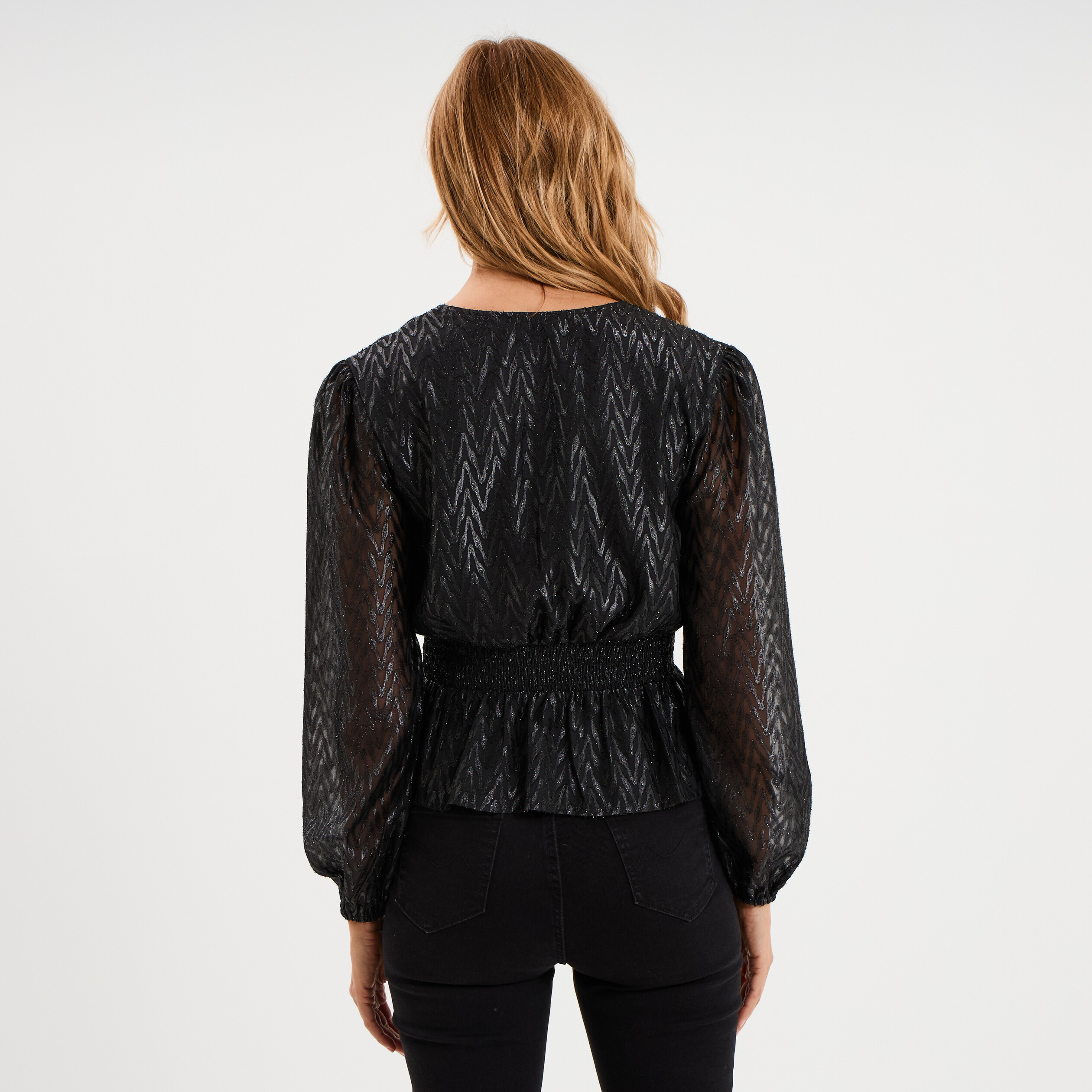 Blouse paillettes taille &eacute;lastiqu&eacute;e noir femme