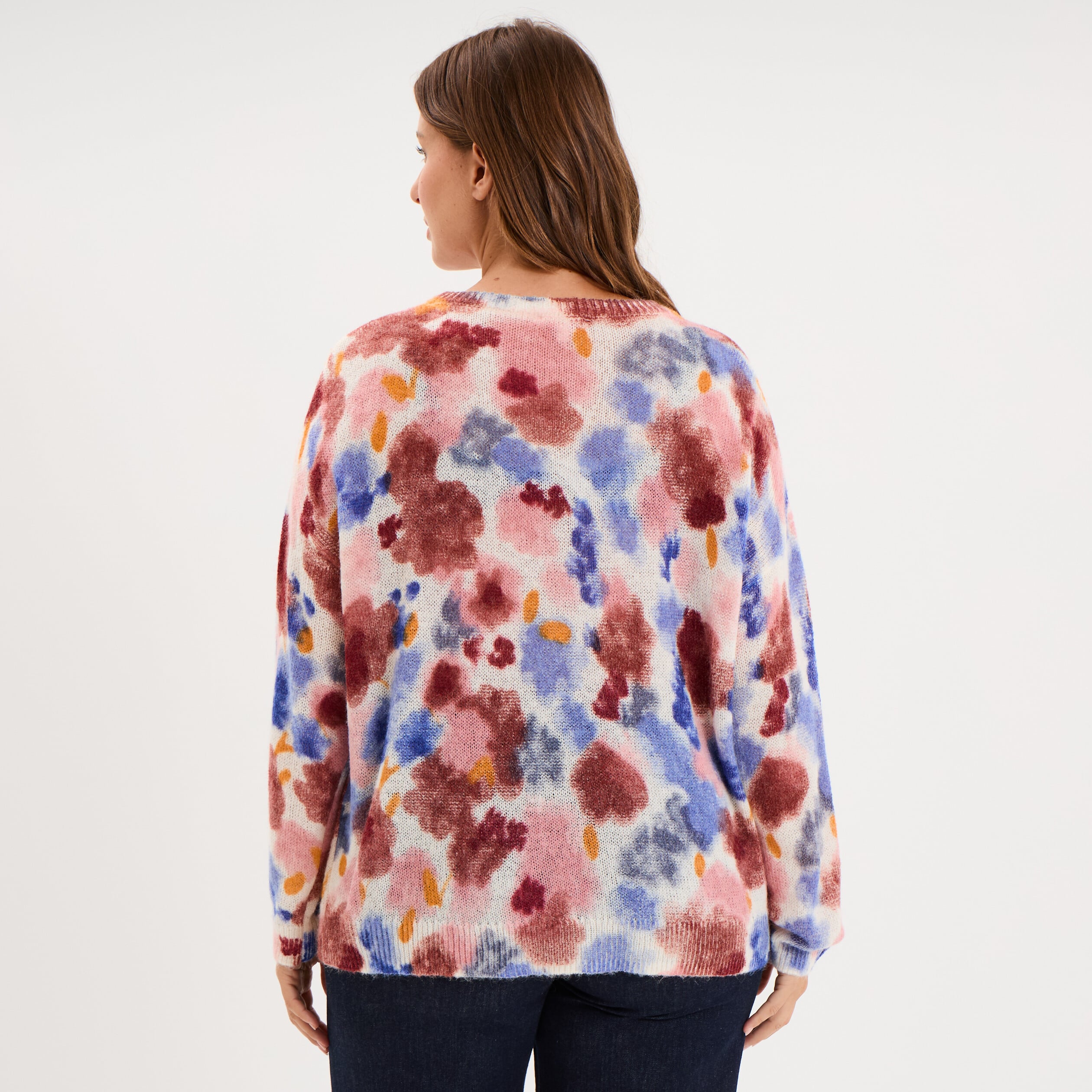 Pull oversize manches longues ecru femme grande taille