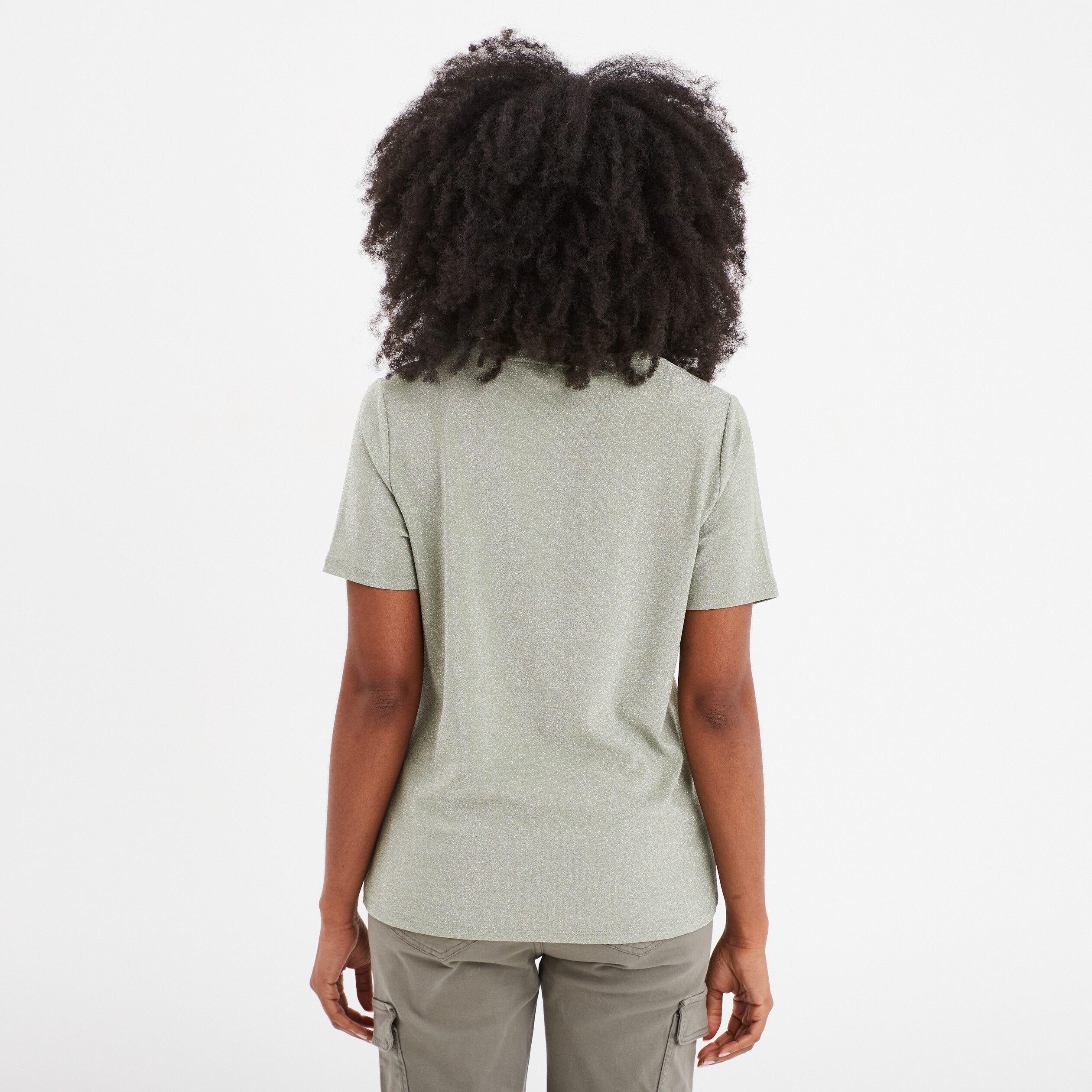 t shirt manches courtes fils metallises vert clair femme T-shirt manches courtes fils métallisés vert clair femme