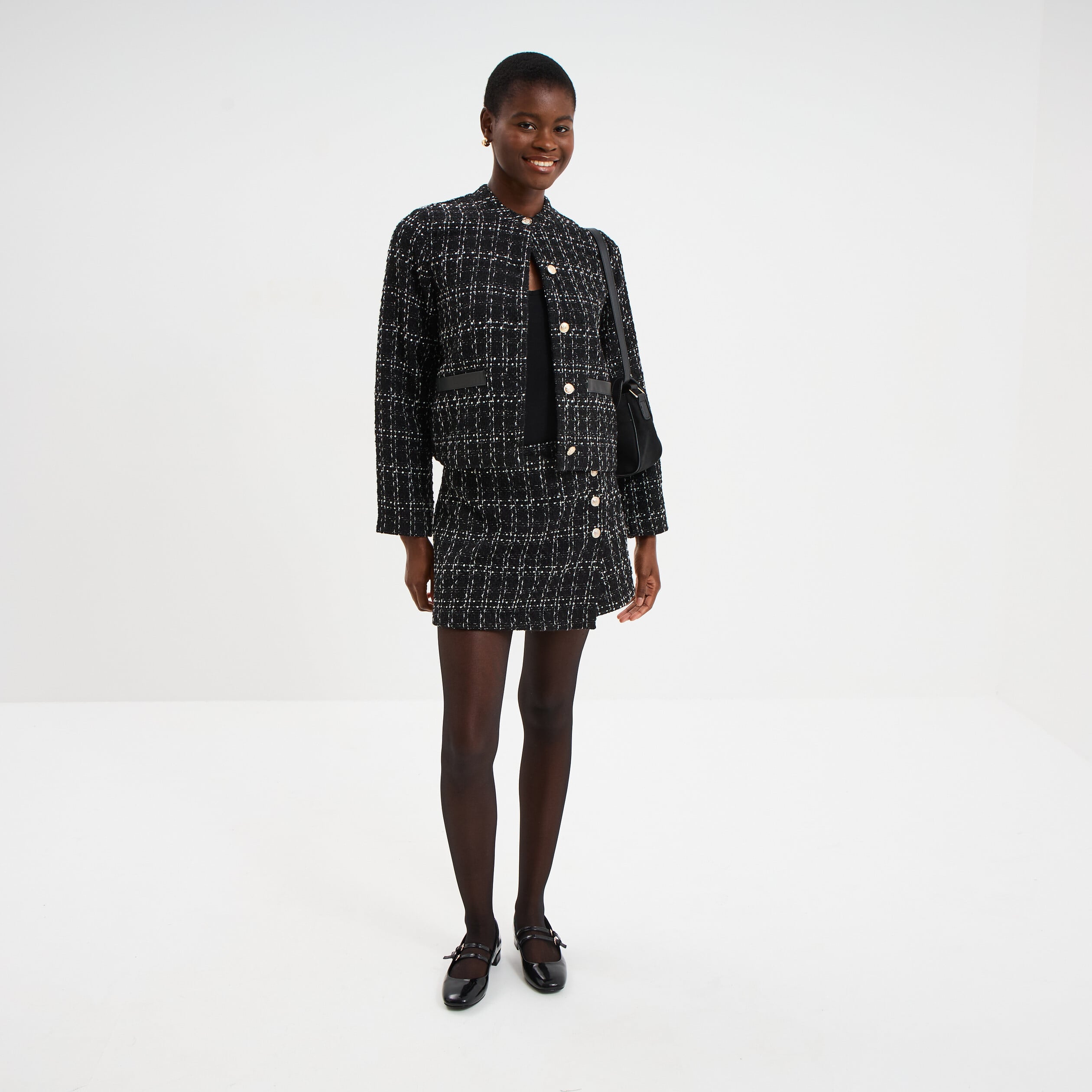 Veste tweed boutonn&eacute;e ecru femme