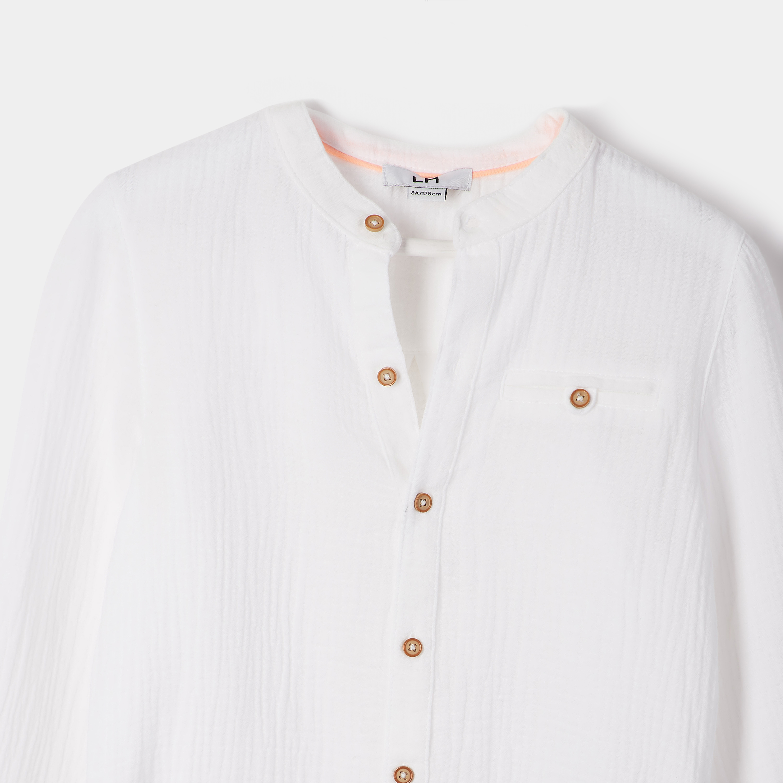 Chemise col mao gaze de coton blanc gar&ccedil;on