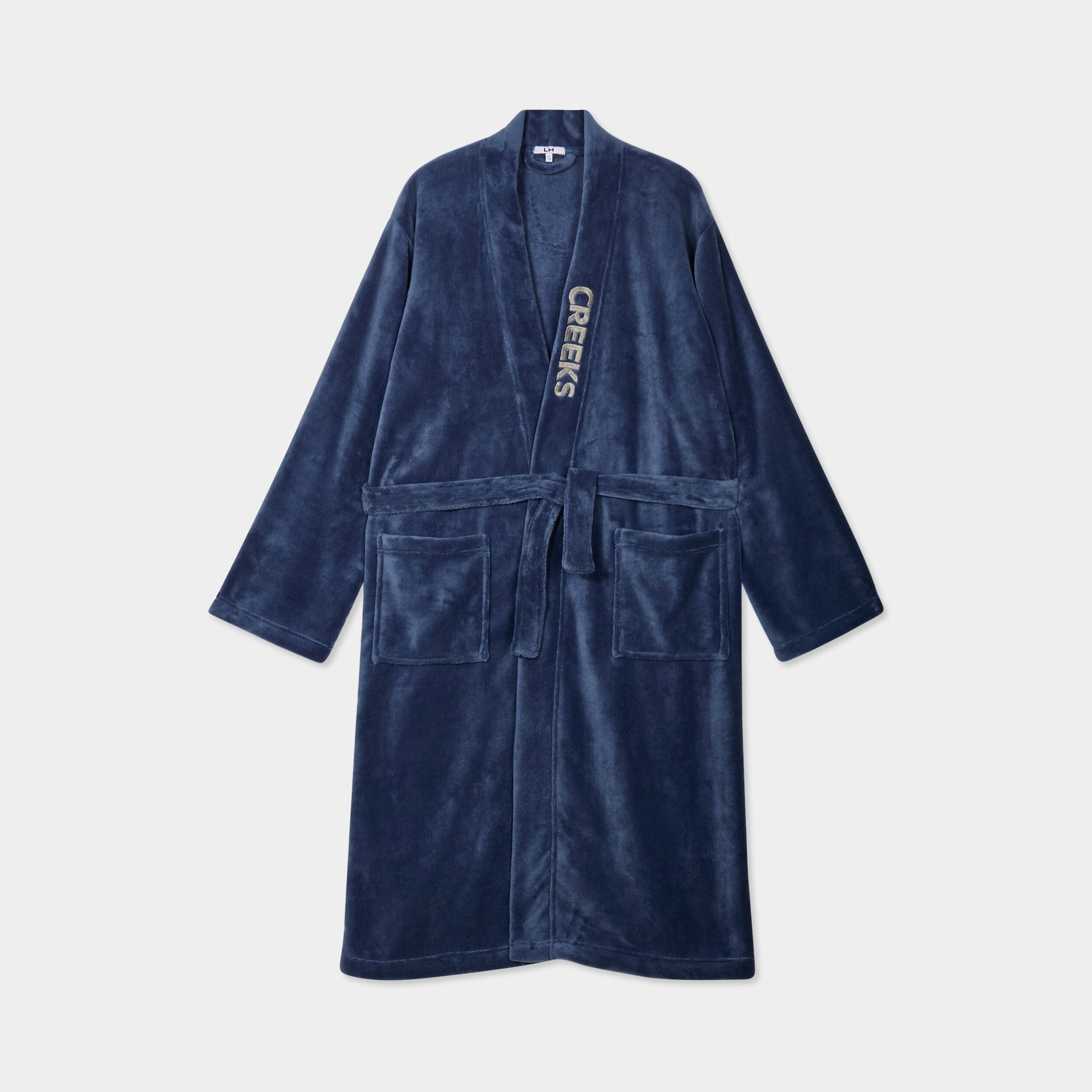 Peignoir effet velours ceintur&eacute; bleu marine homme