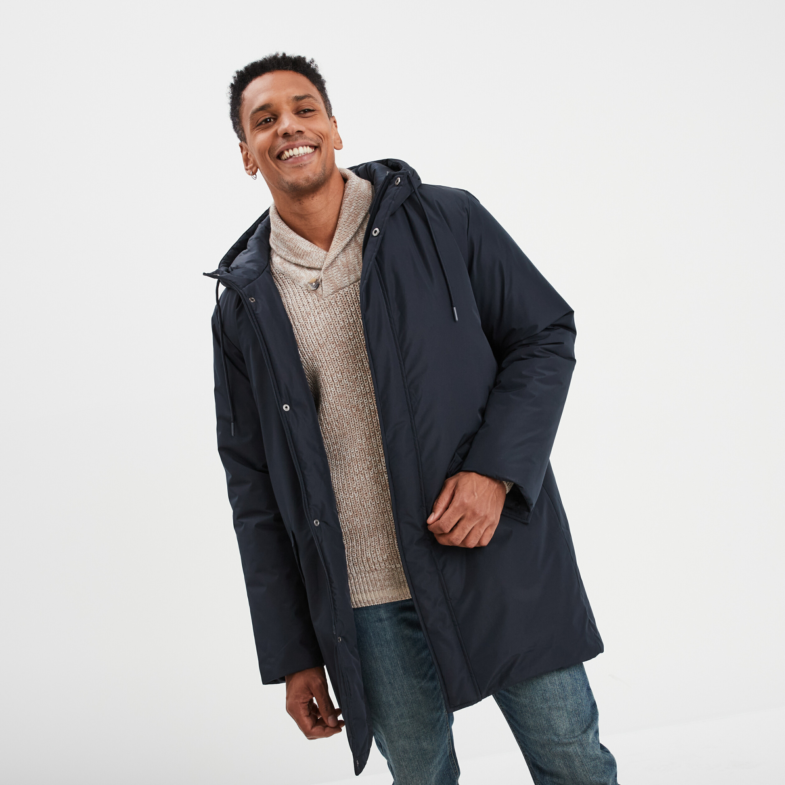 parka deperlante doublee a capuche bleu fonce homme Parka déperlante doublée à capuche bleu foncé homme