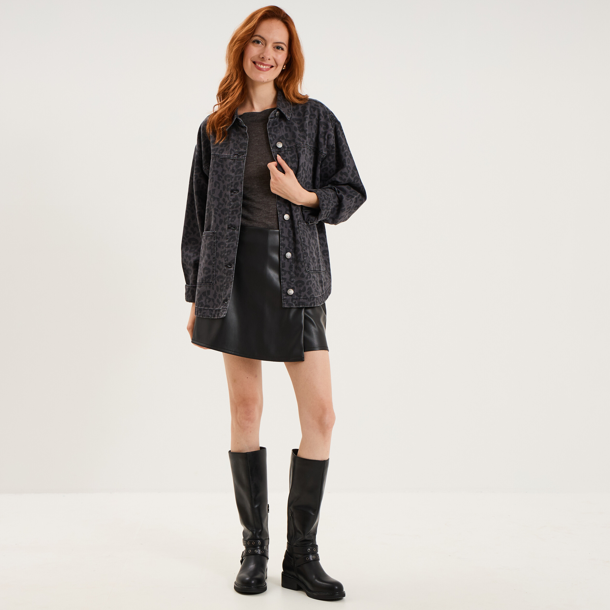 Surchemise en jean coton denim gris femme