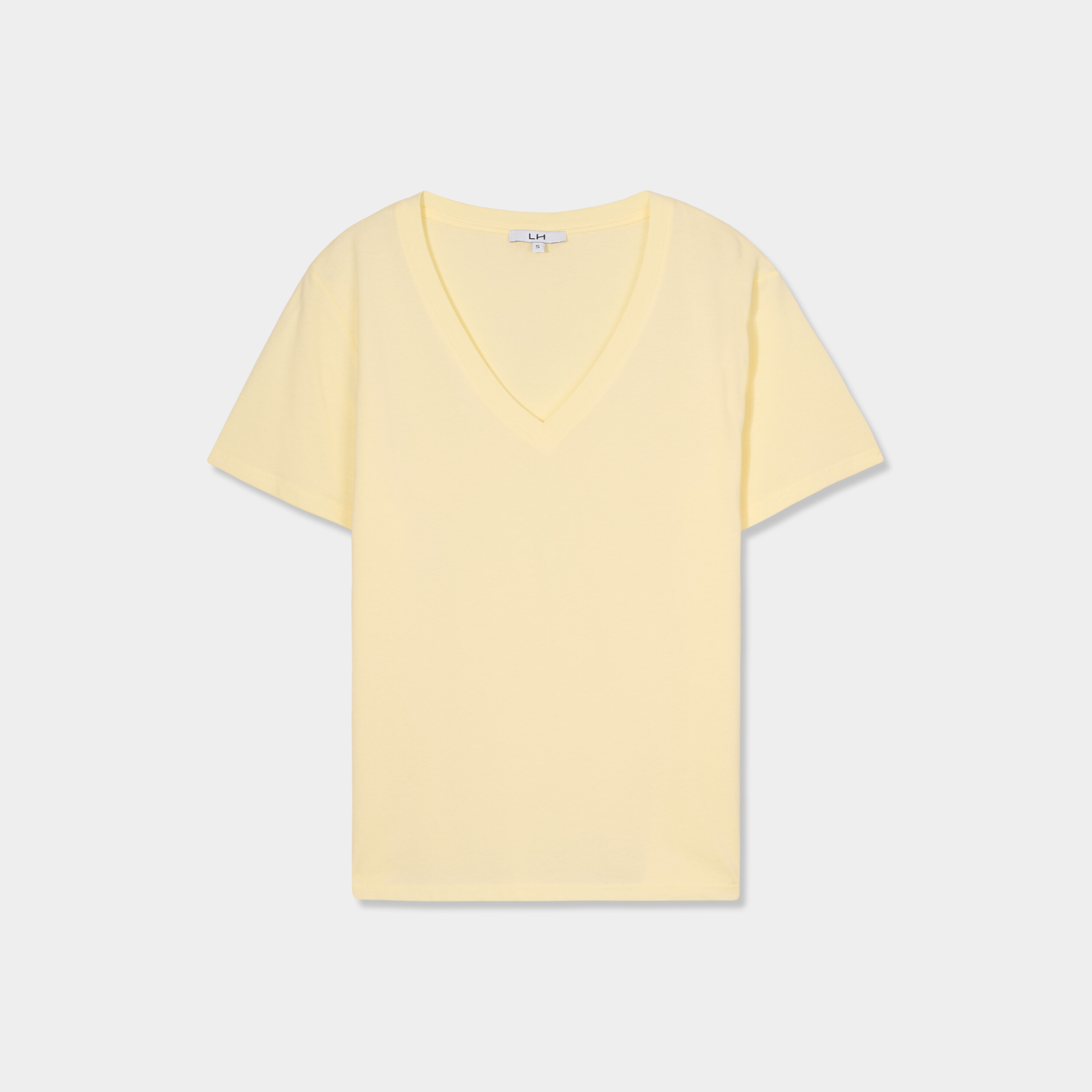 T-shirt manches courtes col en V coton jaune clair femme