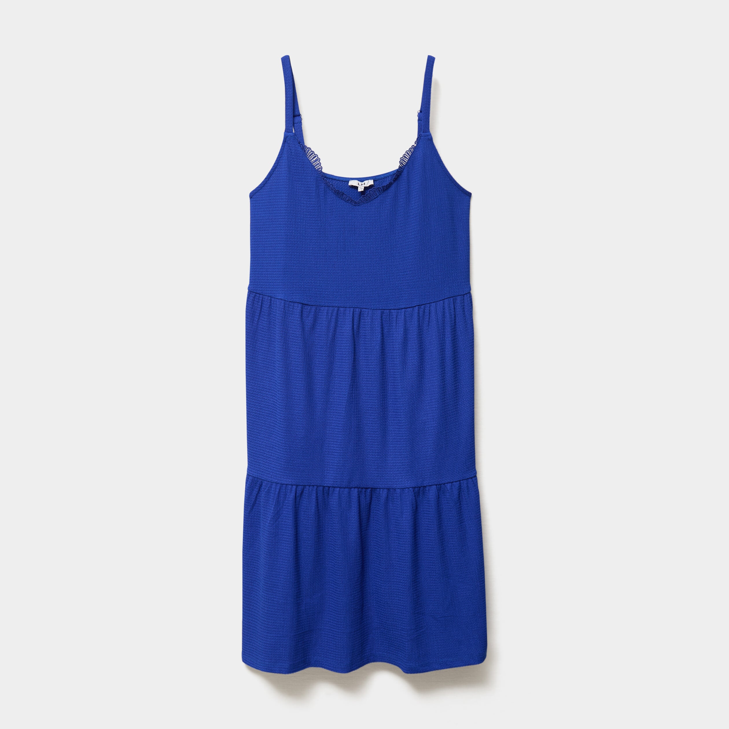 Robe bretelles &agrave; volants longueur genou bleu electrique femme grande taille