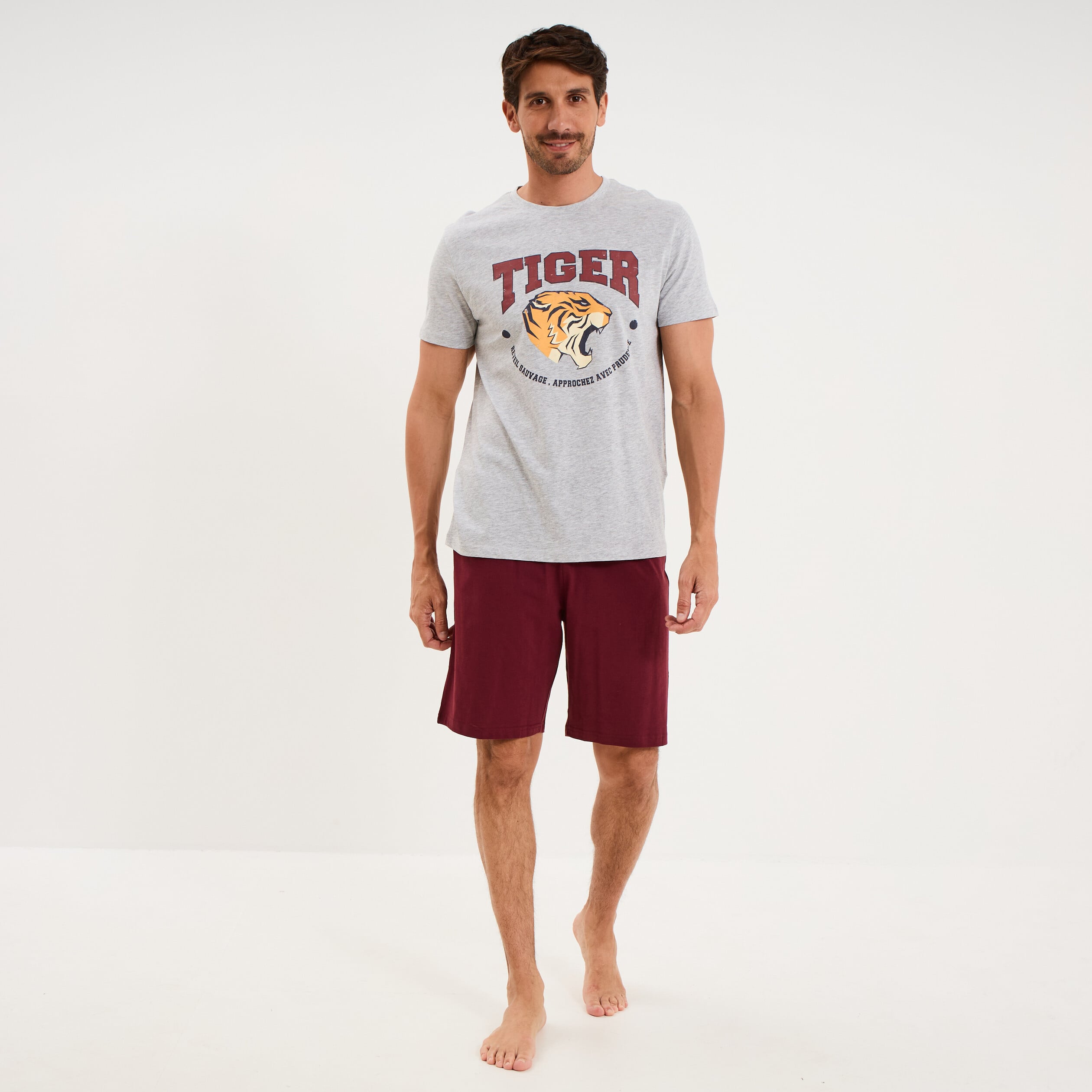 Ensemble pyjama short et t-shirt gris clair homme