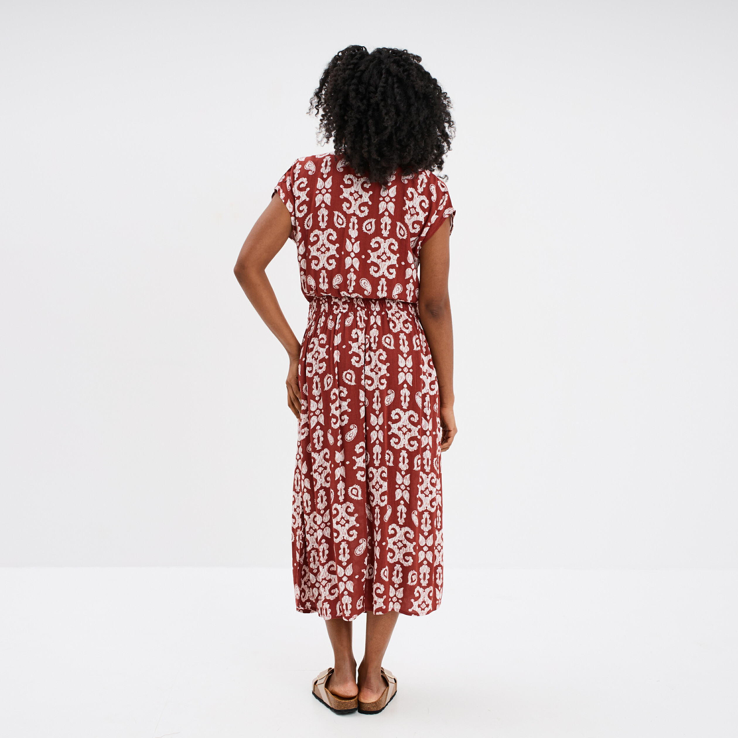 robe midi crepon col tunisien terracotta femme Robe midi crépon col tunisien terracotta femme