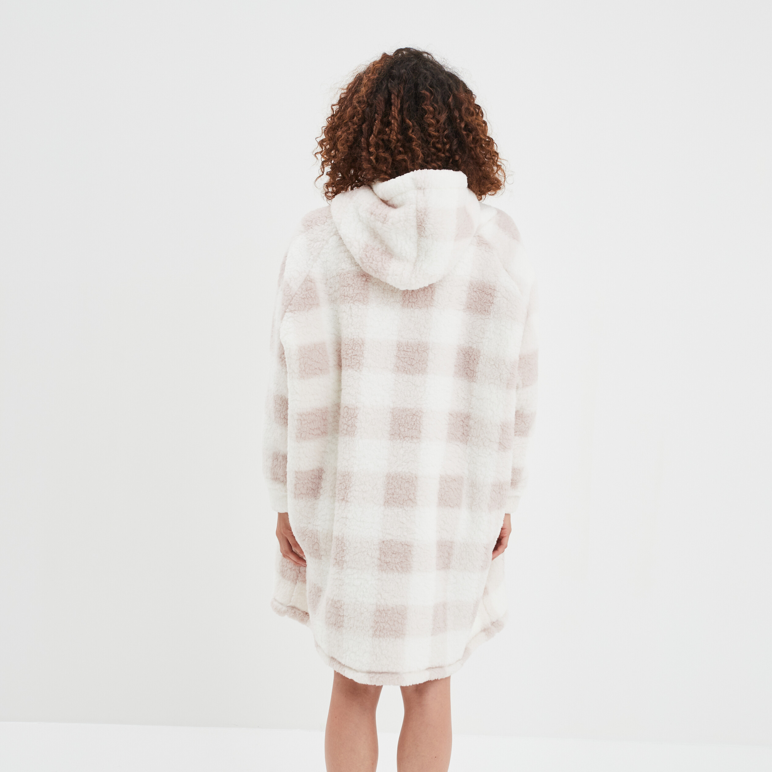 Poncho plaid long pilou rose femme
